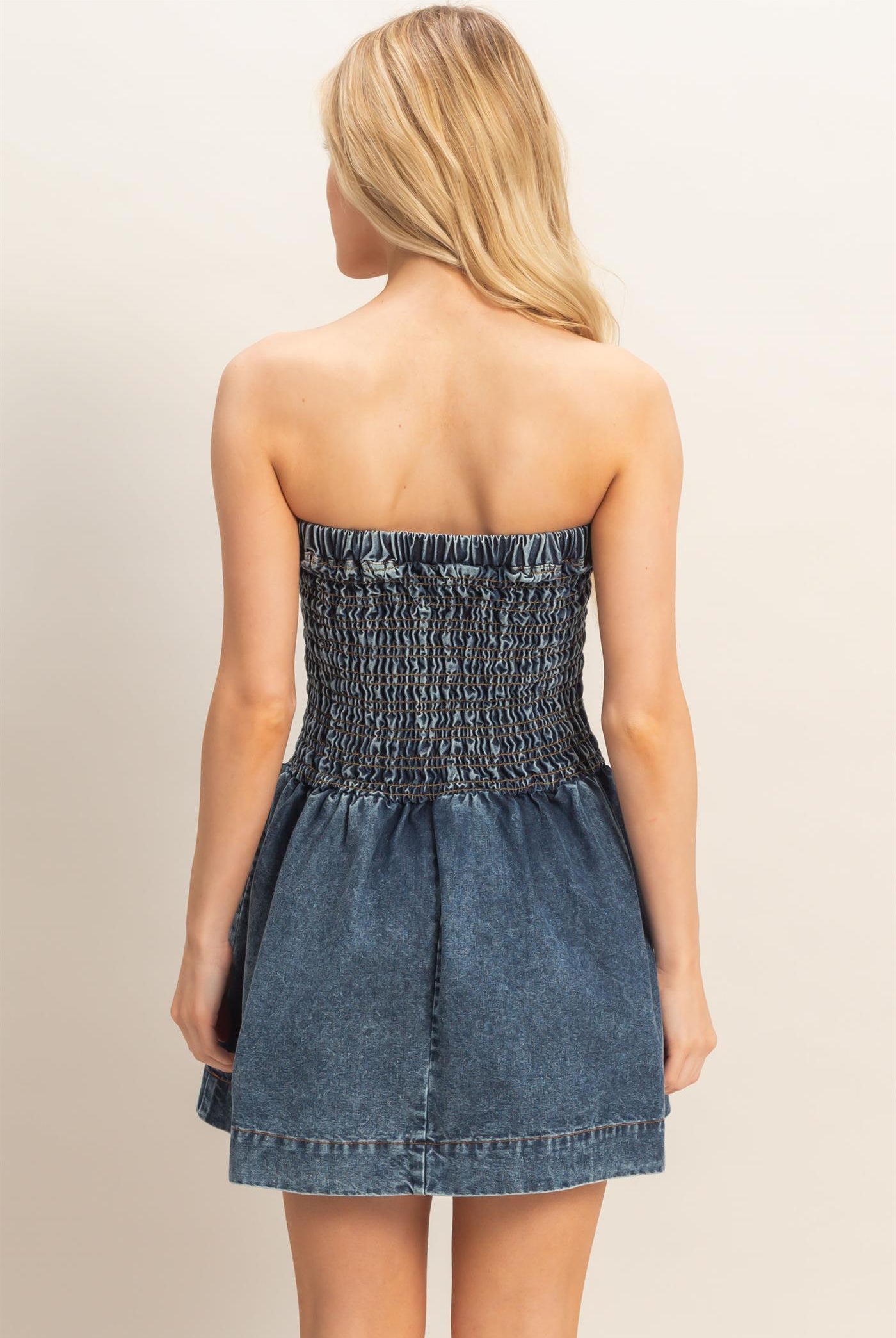 Wholesale Strapless Snow-Wash Dress Dresses HF26A491 DENIM HYFVE