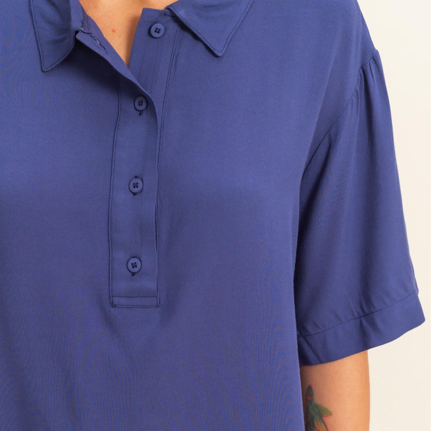 Wholesale Woven Half Button-Up Relaxed Top Clothing Tops DZ25C814 DUSTY INDIGO DOUBLE ZERO