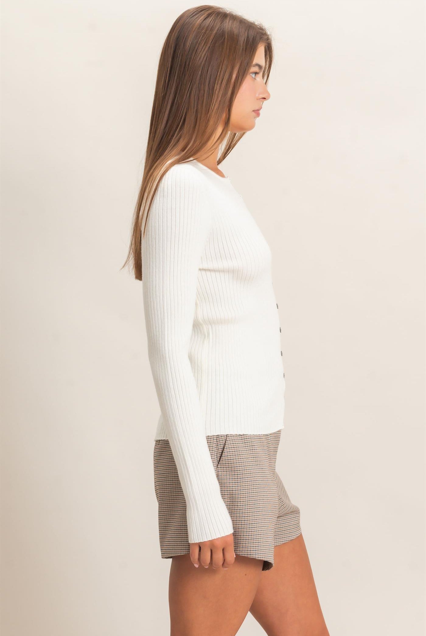 Wholesale Ribbed Button Front Cardigan Cardigans DZ26E322 CREAM DOUBLE ZERO