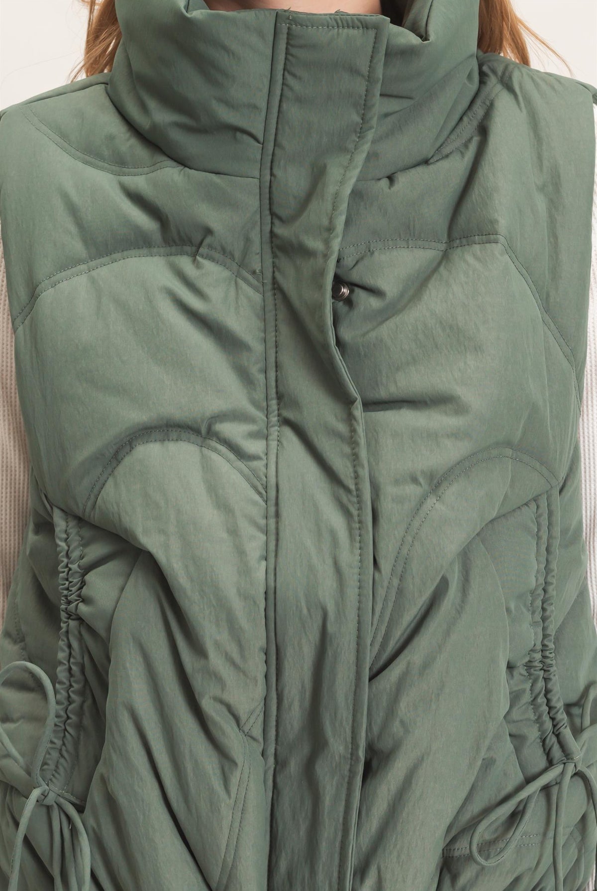 Wholesale Quilted Funnel Neck Puffer Vest Vests HF26F168 H.GREEN HYFVE