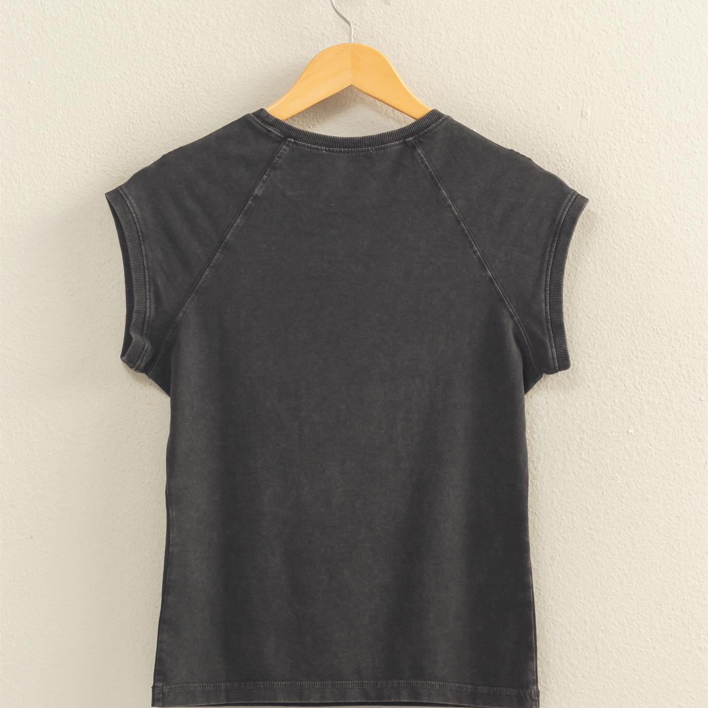 Wholesale Mineral Wash Raglan Short Sleeve Top T-Shirts DZ26A741 BLACK DOUBLE ZERO