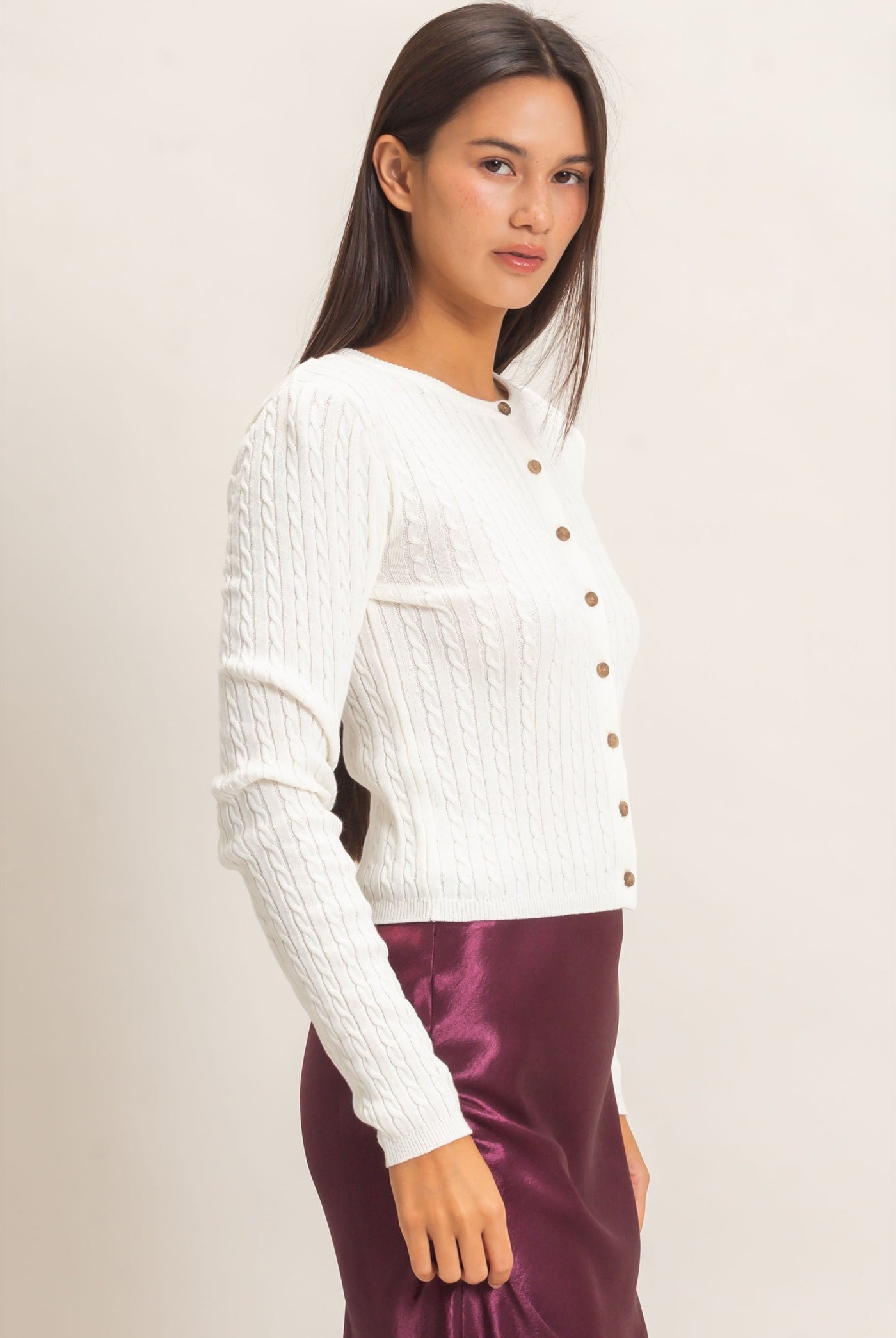 Wholesale Cable Knit Cardigan Cardigans DZ26E256 CREAM DOUBLE ZERO
