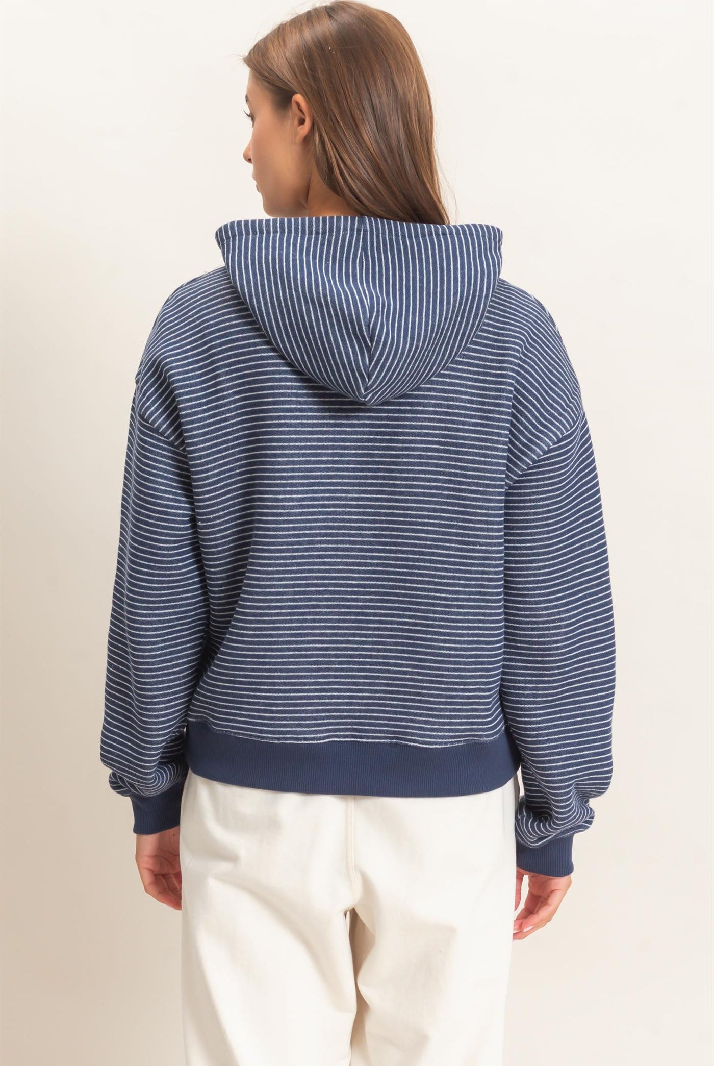 Wholesale Striped French Terry Hoodie Hoodies DZ26C619 NAVY DOUBLE ZERO