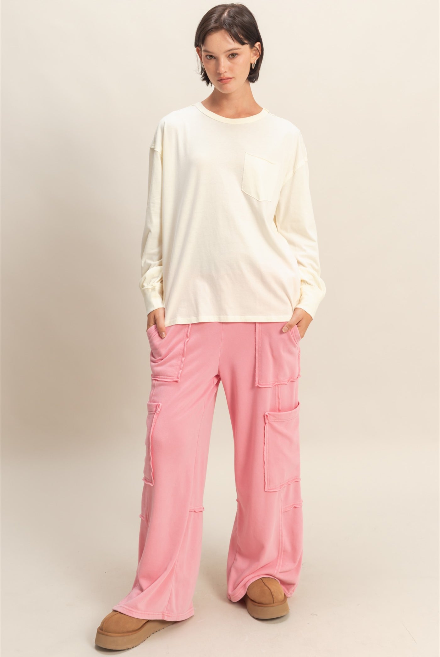 Wholesale Mineral Wash Oversized Utility Sweatpants Sweatpants DZ25C903 TAFFY PINK DOUBLE ZERO