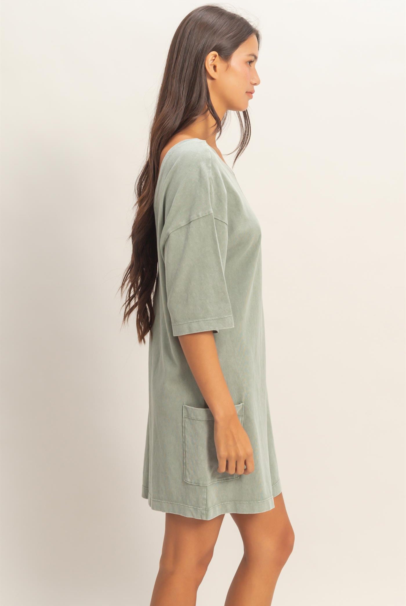 Wholesale Mineral Washed V-Back Romper Clothing DZ26A326 SAGE GREEN HYFVE