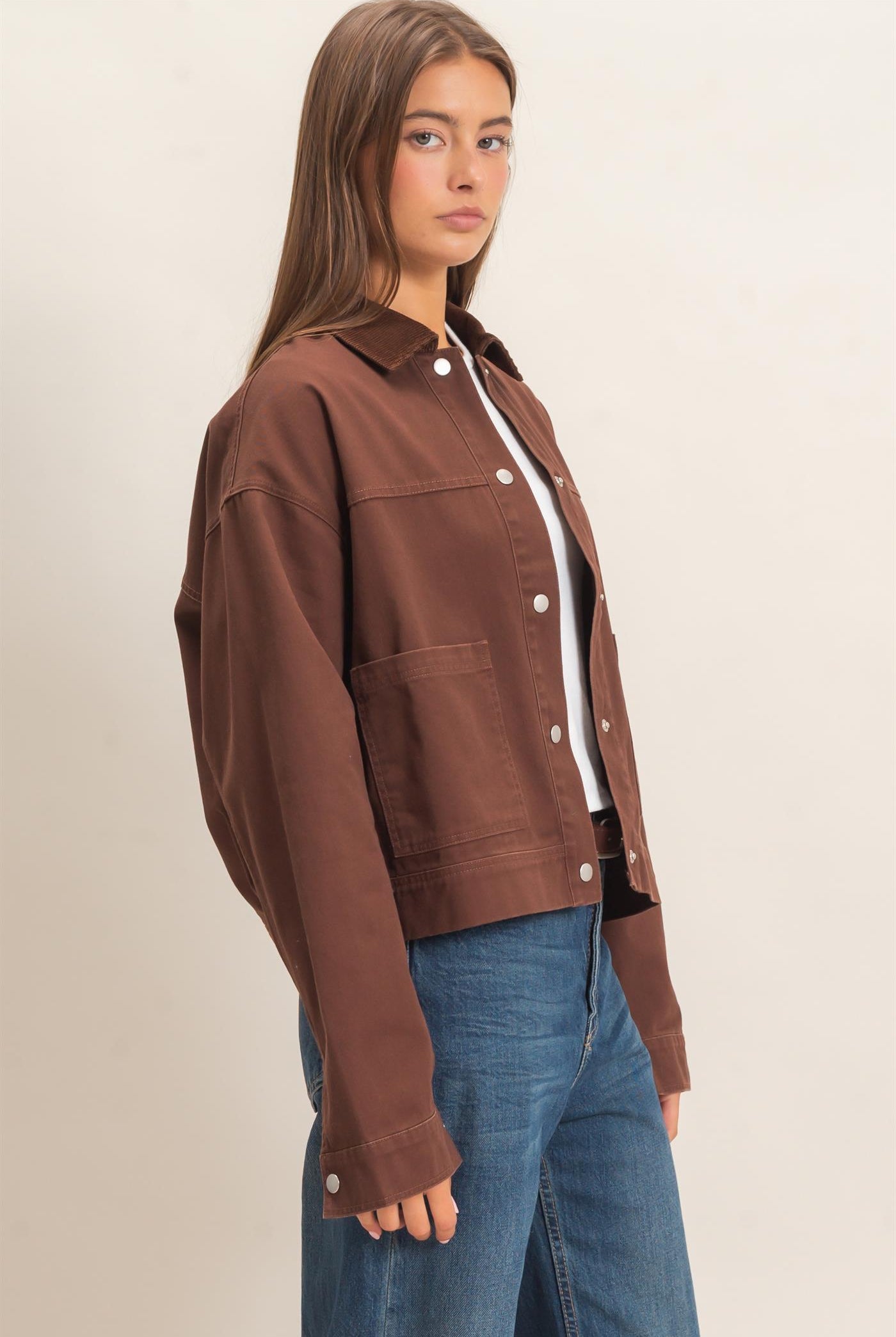 Wholesale Twill Barn Jacket Coats & Jackets DZ26E394 DARK BROWN DOUBLE ZERO