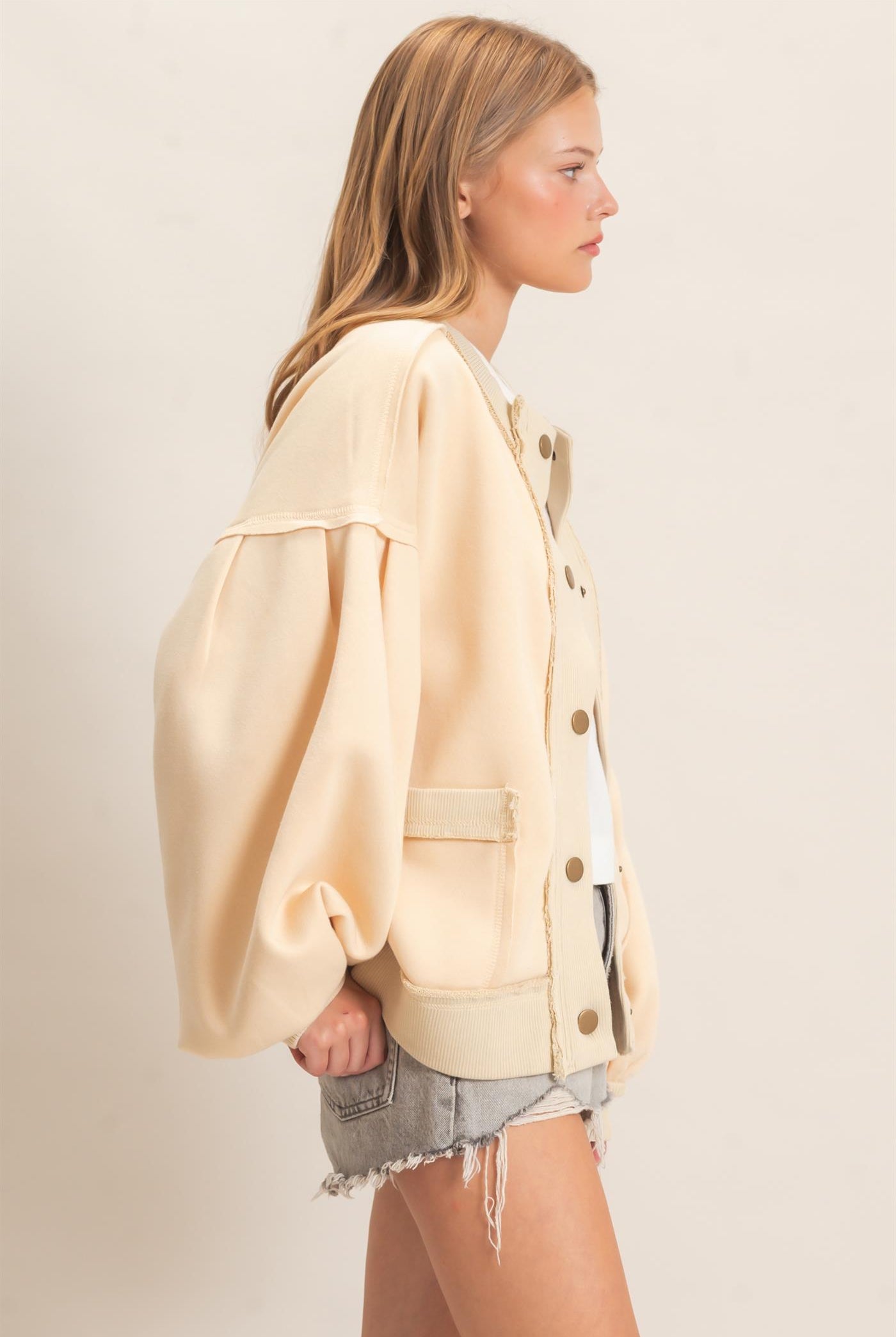 Wholesale Snap Front Jacket Coats & Jackets HF26E003 CREAM HYFVE