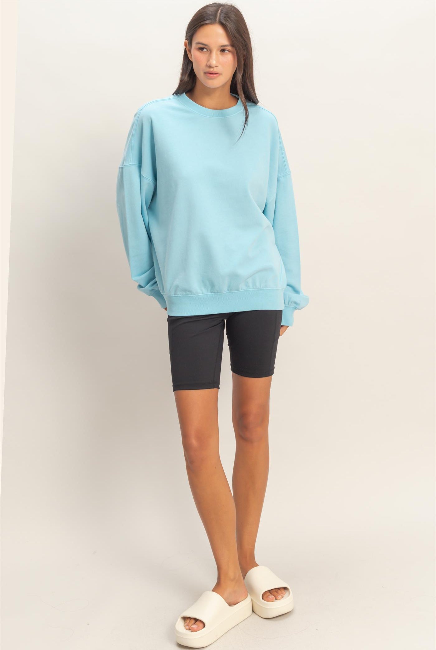 Wholesale Ribbed Crew Neck Sweatshirt Sweatshirts DZ26A265 BLUE DOUBLE ZERO