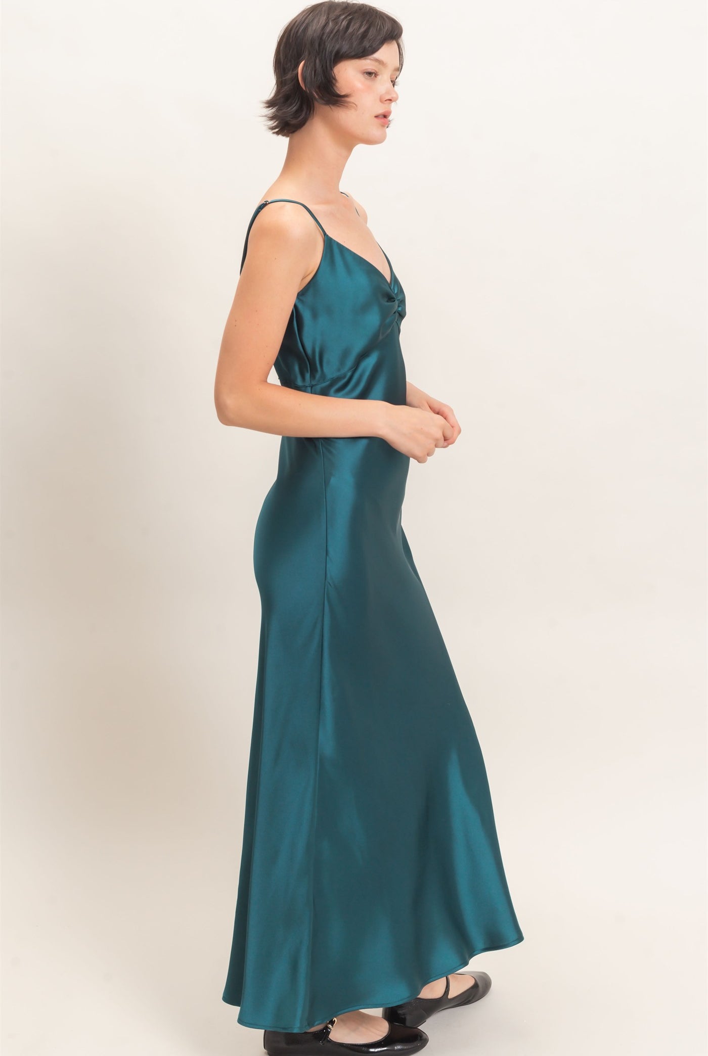 Wholesale Satin Slip Dress With Spaghetti Straps Dresses DZ26E380 DARK TEAL DOUBLE ZERO