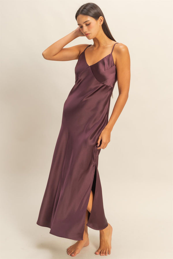 Satin Midi Dress With A Side Slit