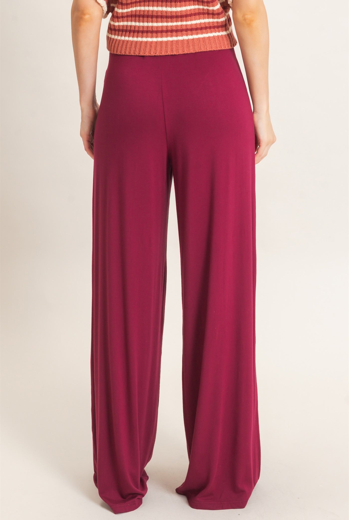 Wholesale Wide-Leg Elastic Waist Pants Pants HF26F299-D BURGUNDY HYFVE
