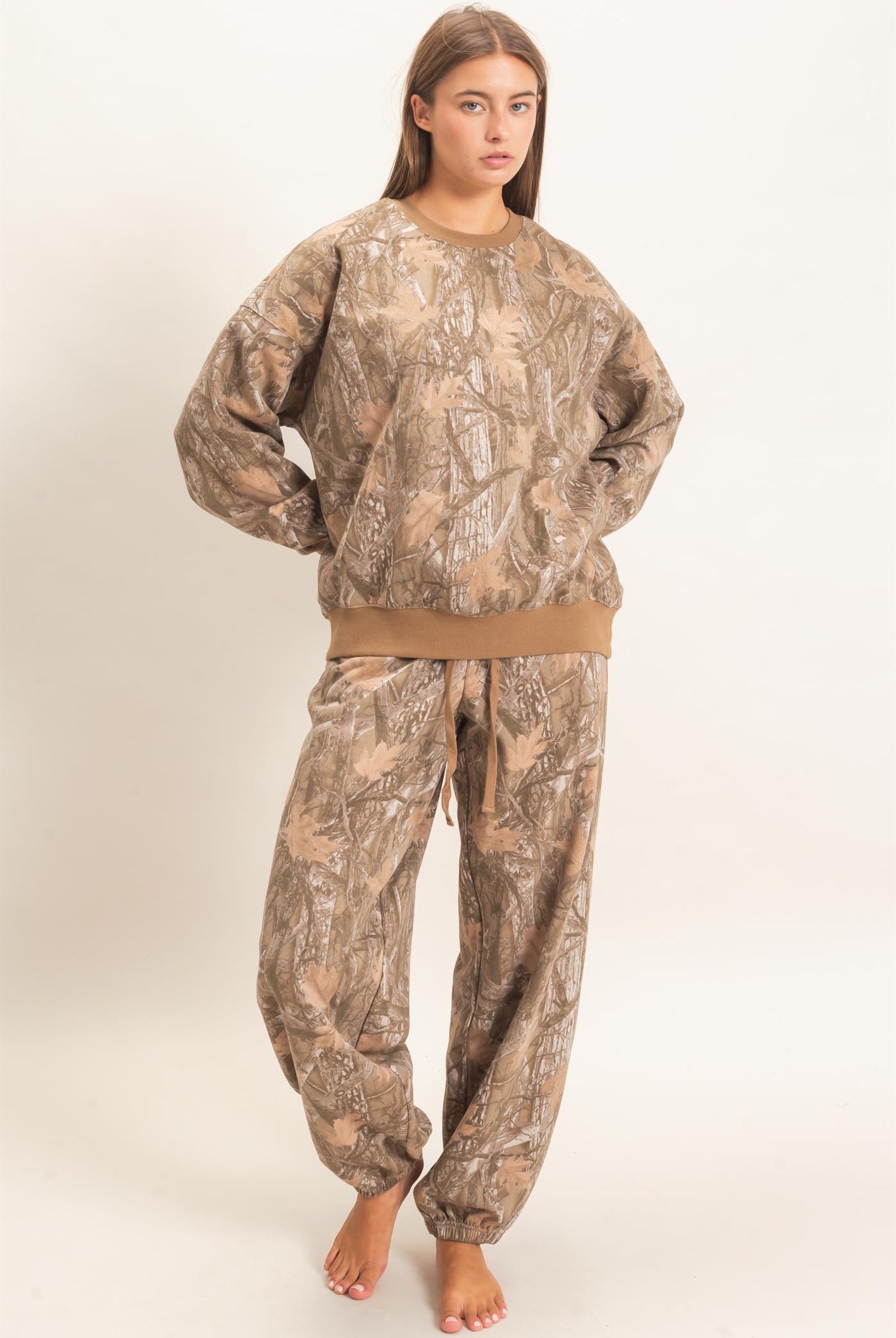Wholesale Tree Camouflage Crew Neck Sweatshirt Sweatshirts DZ26E789 BROWN DOUBLE ZERO