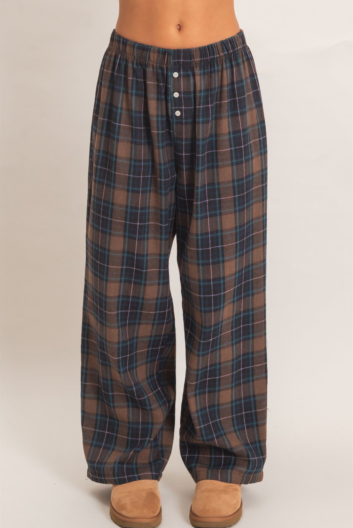 Wholesale Plaid Wide-Leg Pants Pants DZ26F271 BROWN DOUBLE ZERO