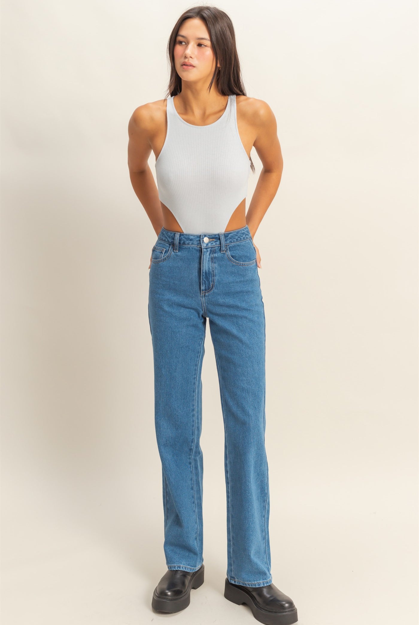 Wholesale High Cut Bodysuit Clothing Tops DZ22E146 ARCTIC BLUE DOUBLE ZERO