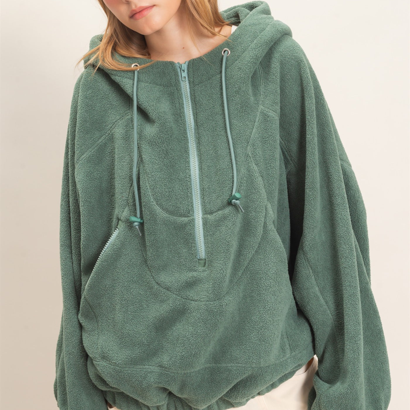 Wholesale Half-Zip Fleece Hoodie Hoodies HF26E561 PISTACHIO HYFVE