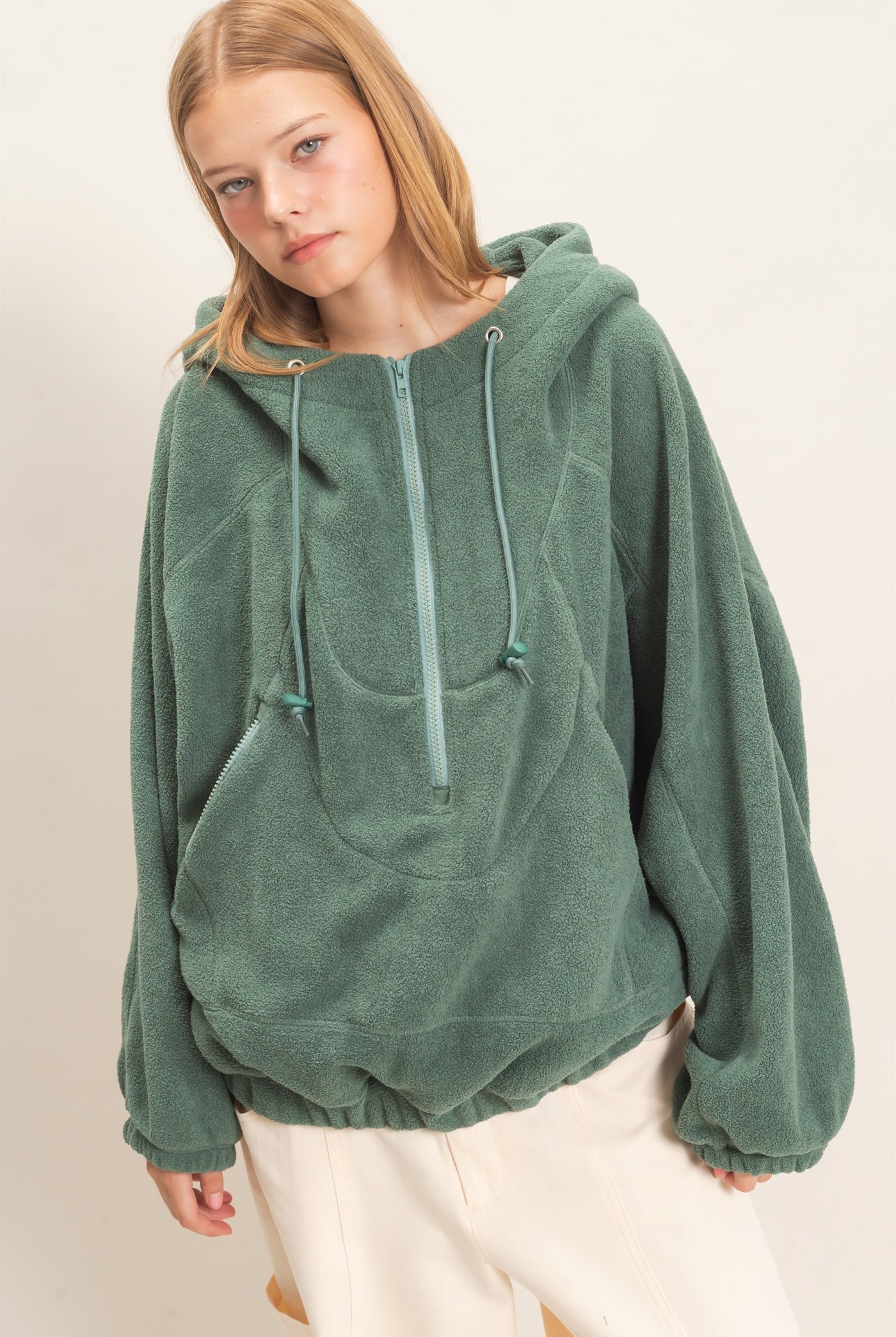 Wholesale Half-Zip Fleece Hoodie Hoodies HF26E561 PISTACHIO HYFVE