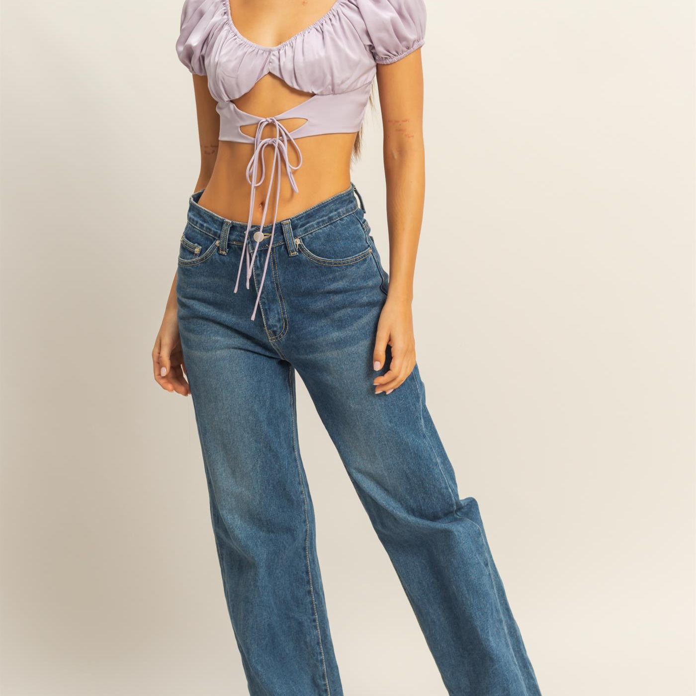 Wholesale Too Chic Cutout Crop Top Clothing Tops HF22C786 LILAC HYFVE