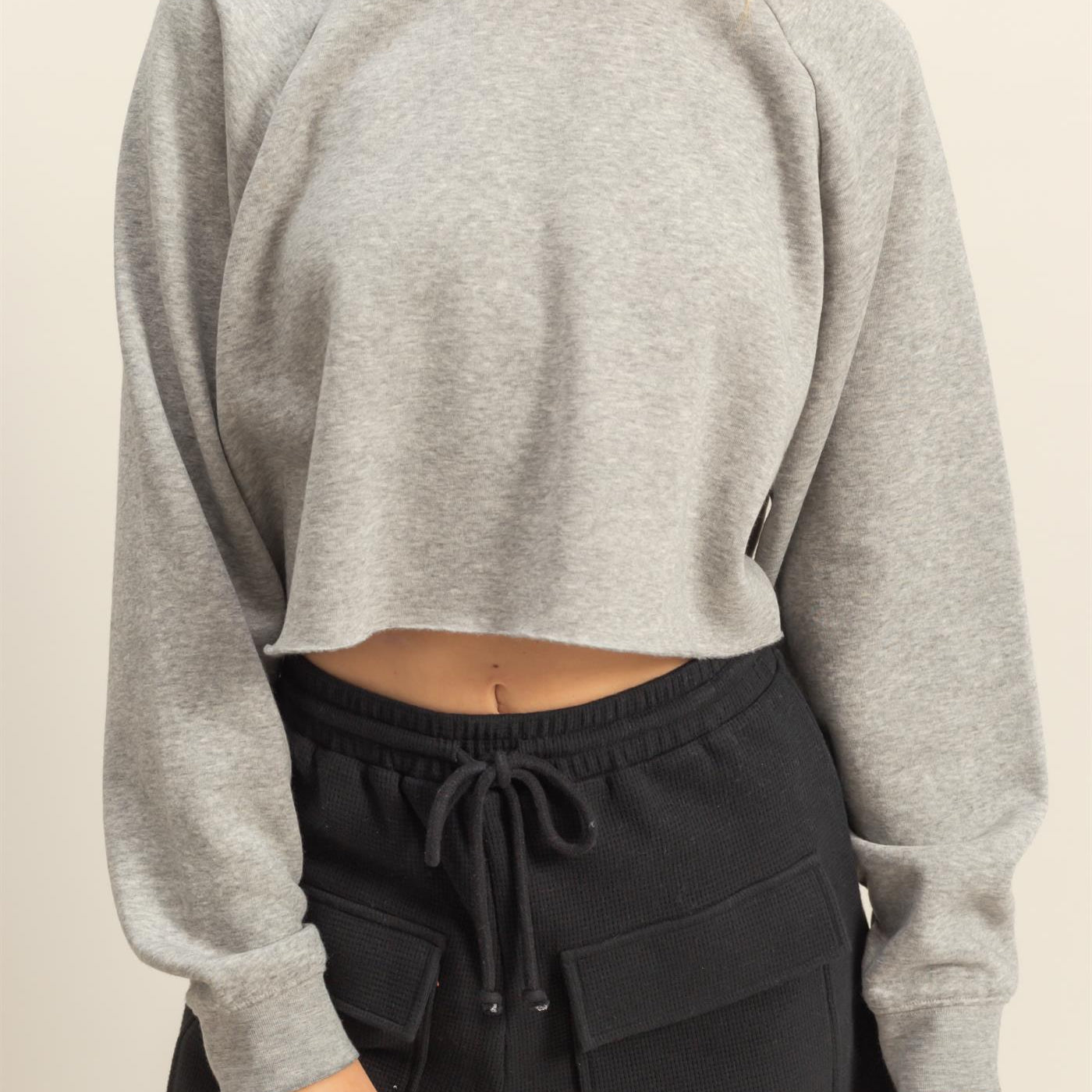 Wholesale Laid Back Crop Sweatshirt Sweatshirts DZ25C445 HEATHER GRAY DOUBLE ZERO