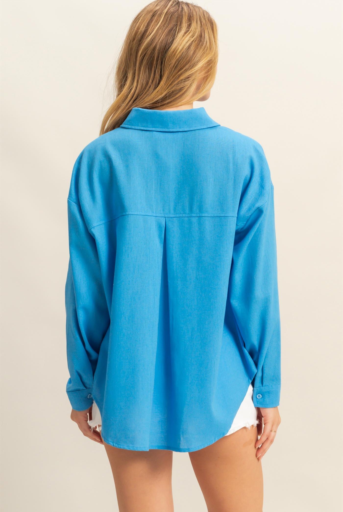 Wholesale Sand Washed Relaxed Long Sleeve Shirt Clothing Tops DZ24C609 BLUE DOUBLE ZERO