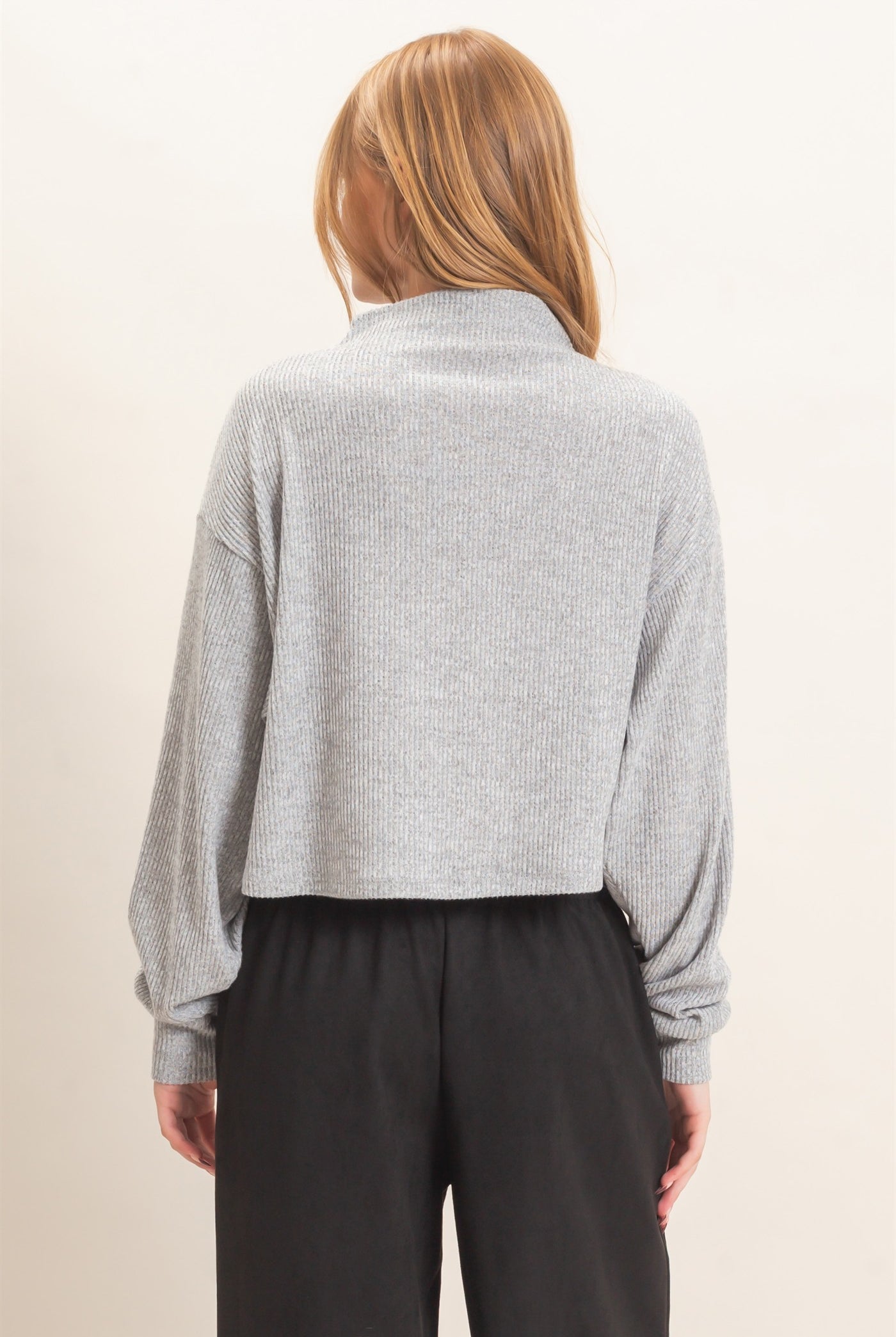 Wholesale Ribbed Mock Neck Top Clothing Tops HF26F030 GRAY HYFVE