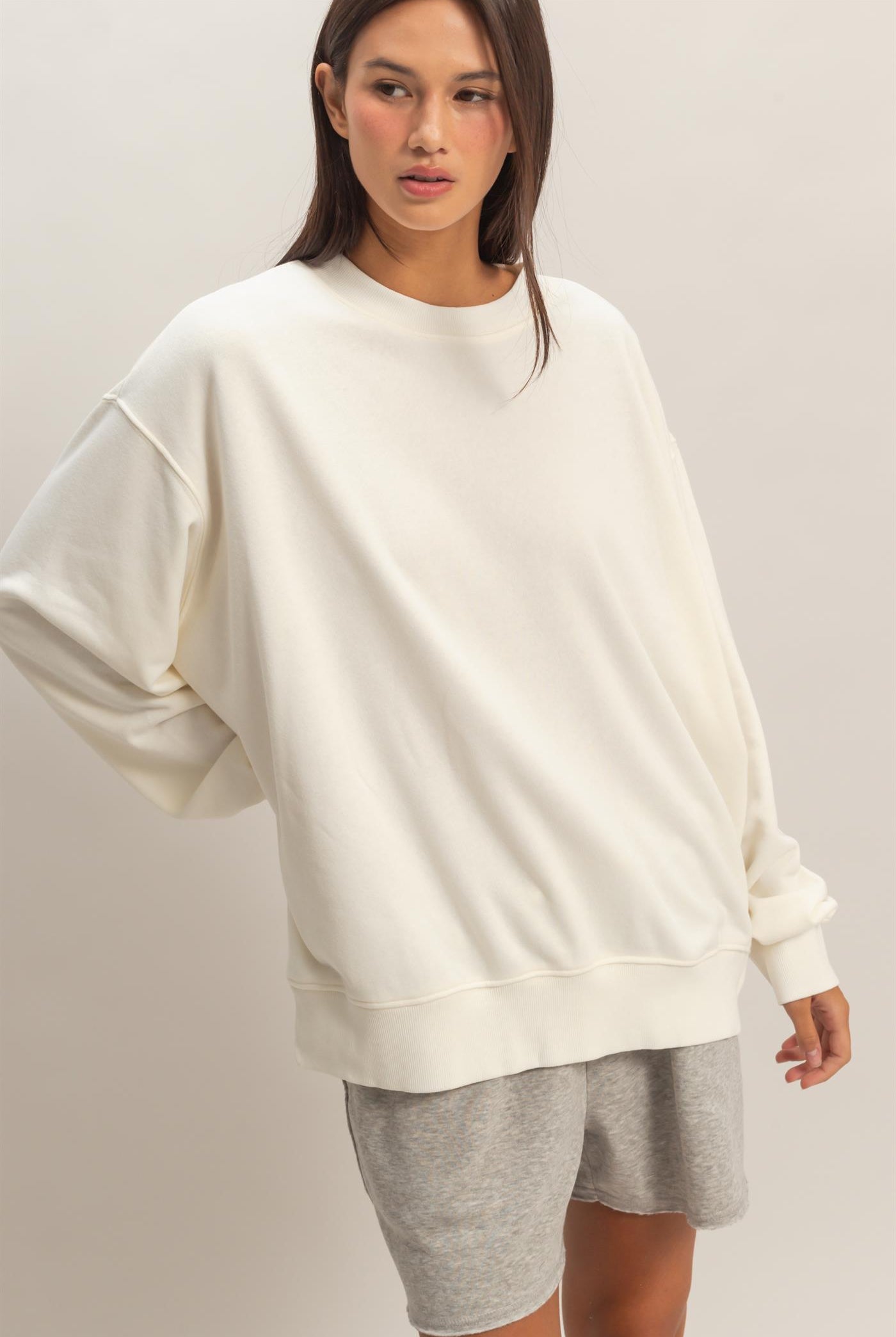 Wholesale Mineral Washed Crew Neck Sweatshirt Sweatshirts DZ26A262 CREAM DOUBLE ZERO