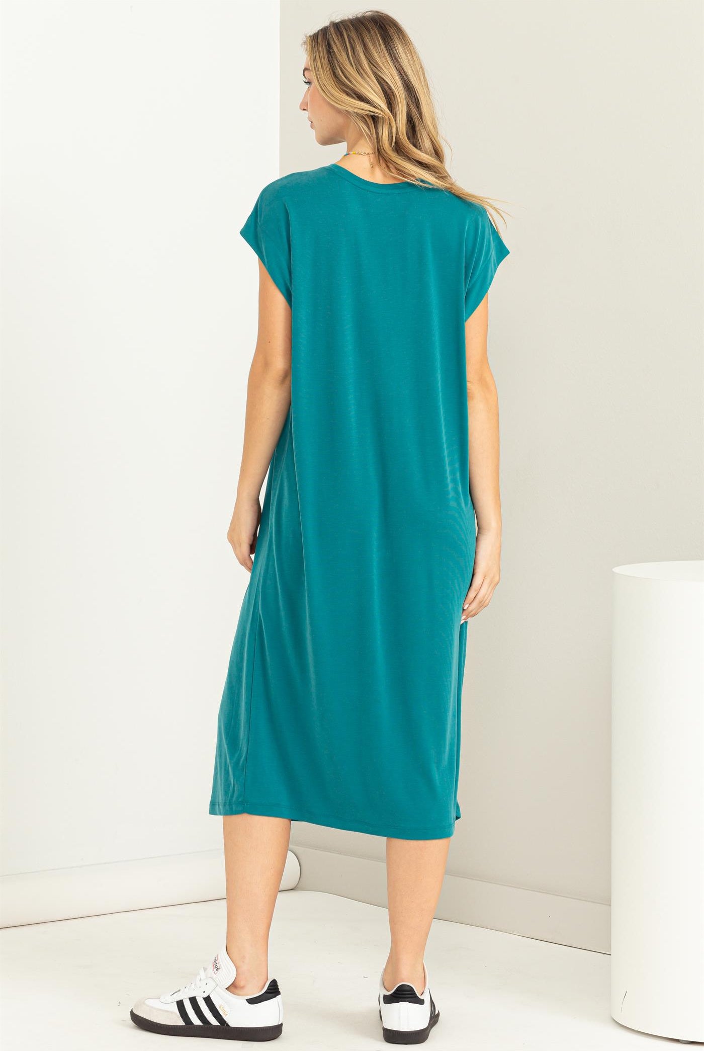 Wholesale Lazy Day Dolman Short Sleeves Midi Dress Dresses DZ23A795 TEAL DOUBLE ZERO