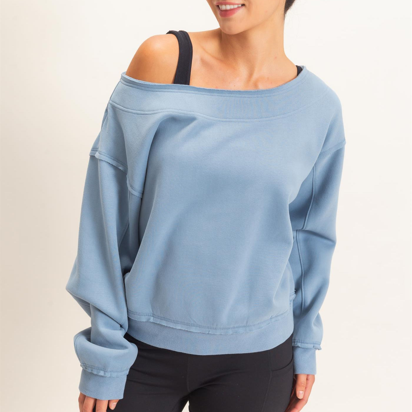 Wholesale Off Shoulder Sweatshirt Sweatshirts DZ26C880 DUSTY BLUE DOUBLE ZERO