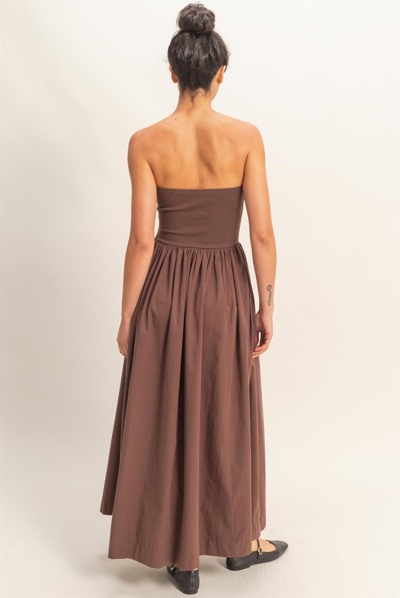 Wholesale Strapless Flowy Midi Dress Dresses DZ26A744 CHOCOLATE DOUBLE ZERO