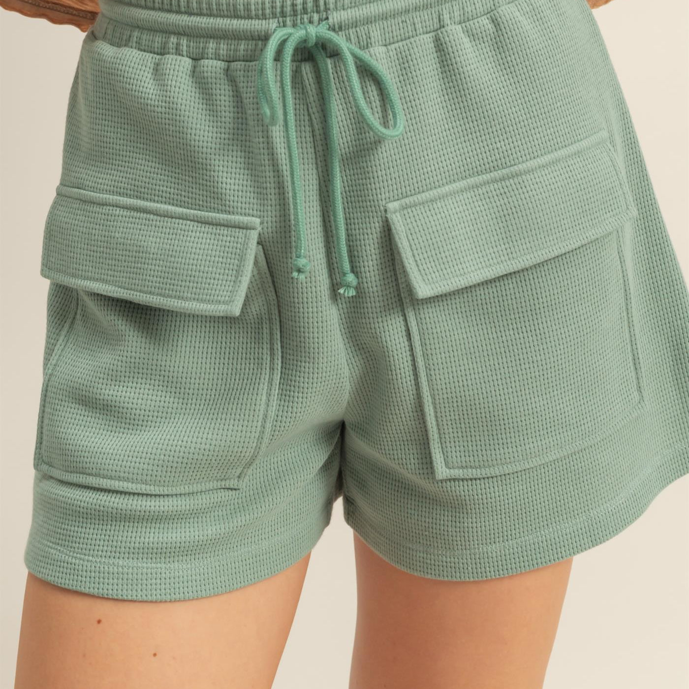 Wholesale Waffle Knit Front Pocket Shorts Shorts DZ25A793 SAGE GREEN DOUBLE ZERO