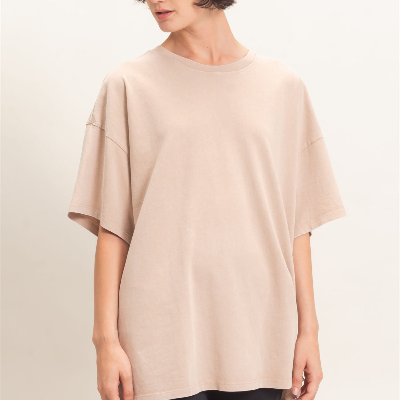 Wholesale Mineral Wash Oversized Crew Neck T-Shirts Clothing Tops DZ26C961 DARK TAUPE DOUBLE ZERO