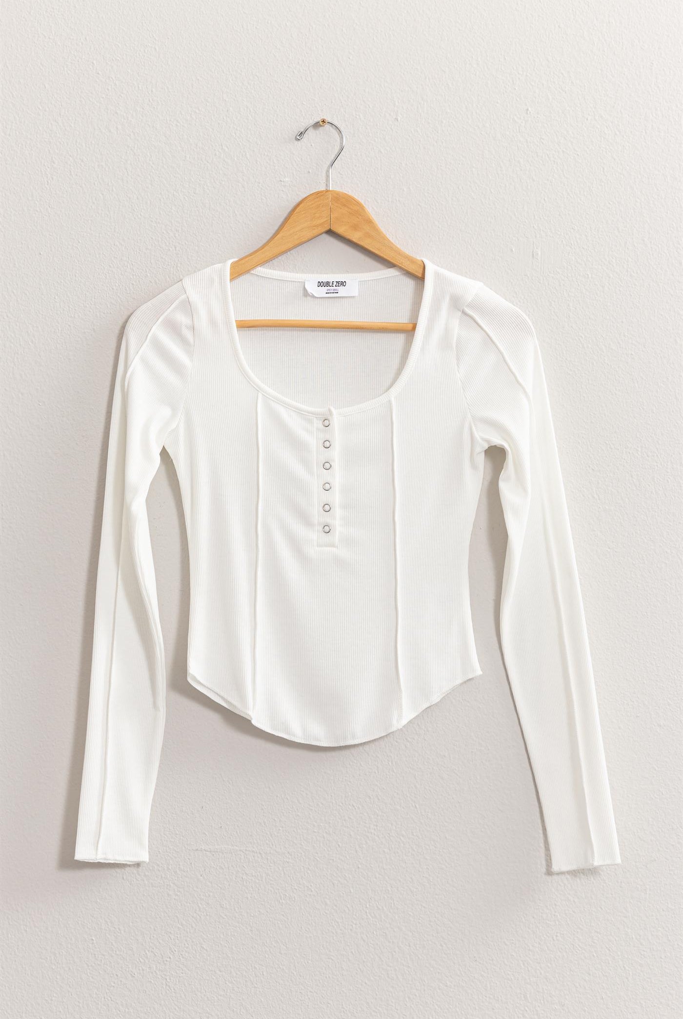 Wholesale Ribbed Long Sleeve Button Front Top Clothing Tops DZ25A025 OFF WHITE DOUBLE ZERO