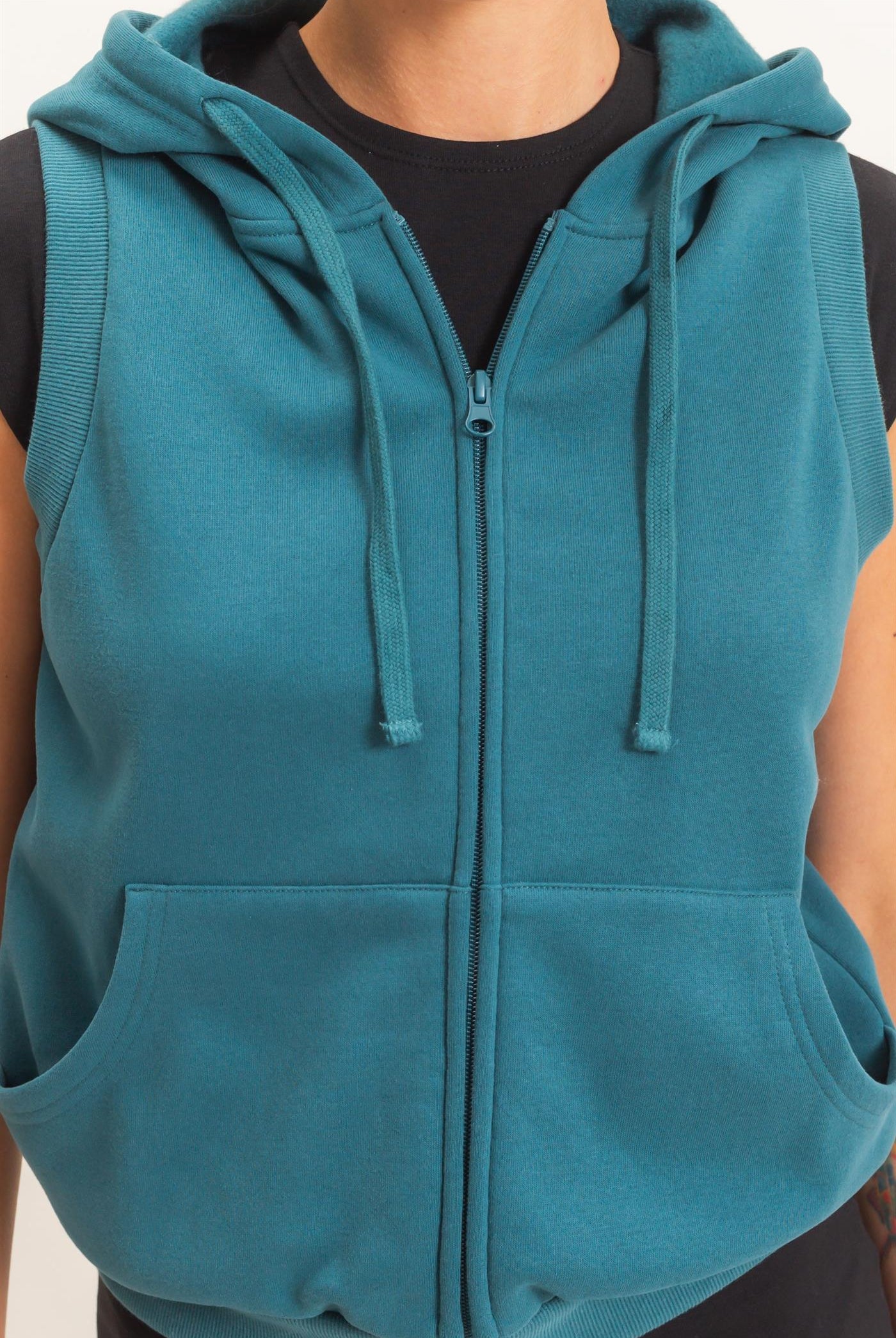 Wholesale Sleeveless Zip Up Hoodie Hoodies DZ26E330 DARK TEAL DOUBLE ZERO