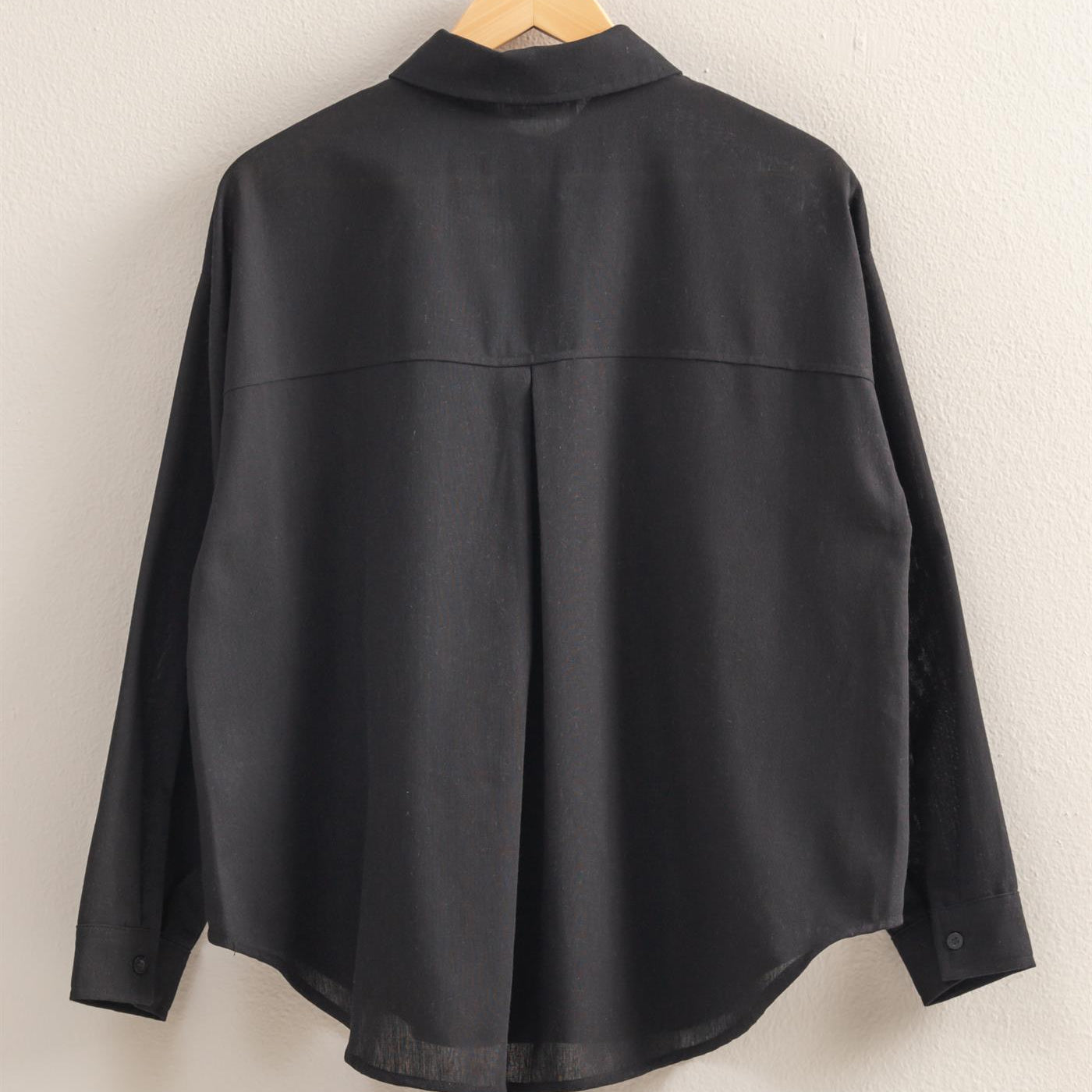 Wholesale Sand Washed Relaxed Long Sleeve Shirt Clothing Tops DZ24C609 BLACK DOUBLE ZERO