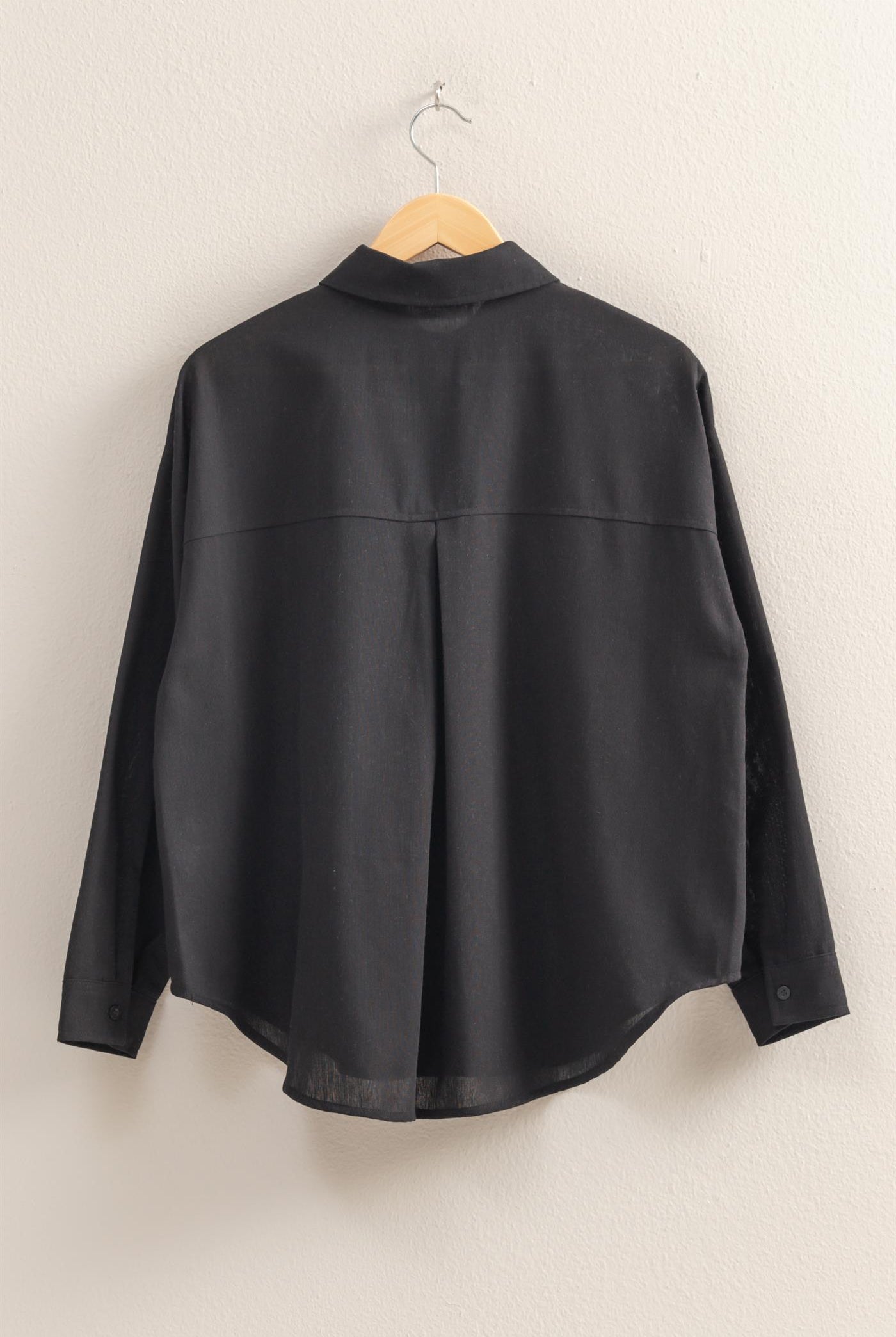 Wholesale Sand Washed Relaxed Long Sleeve Shirt Clothing Tops DZ24C609 BLACK DOUBLE ZERO