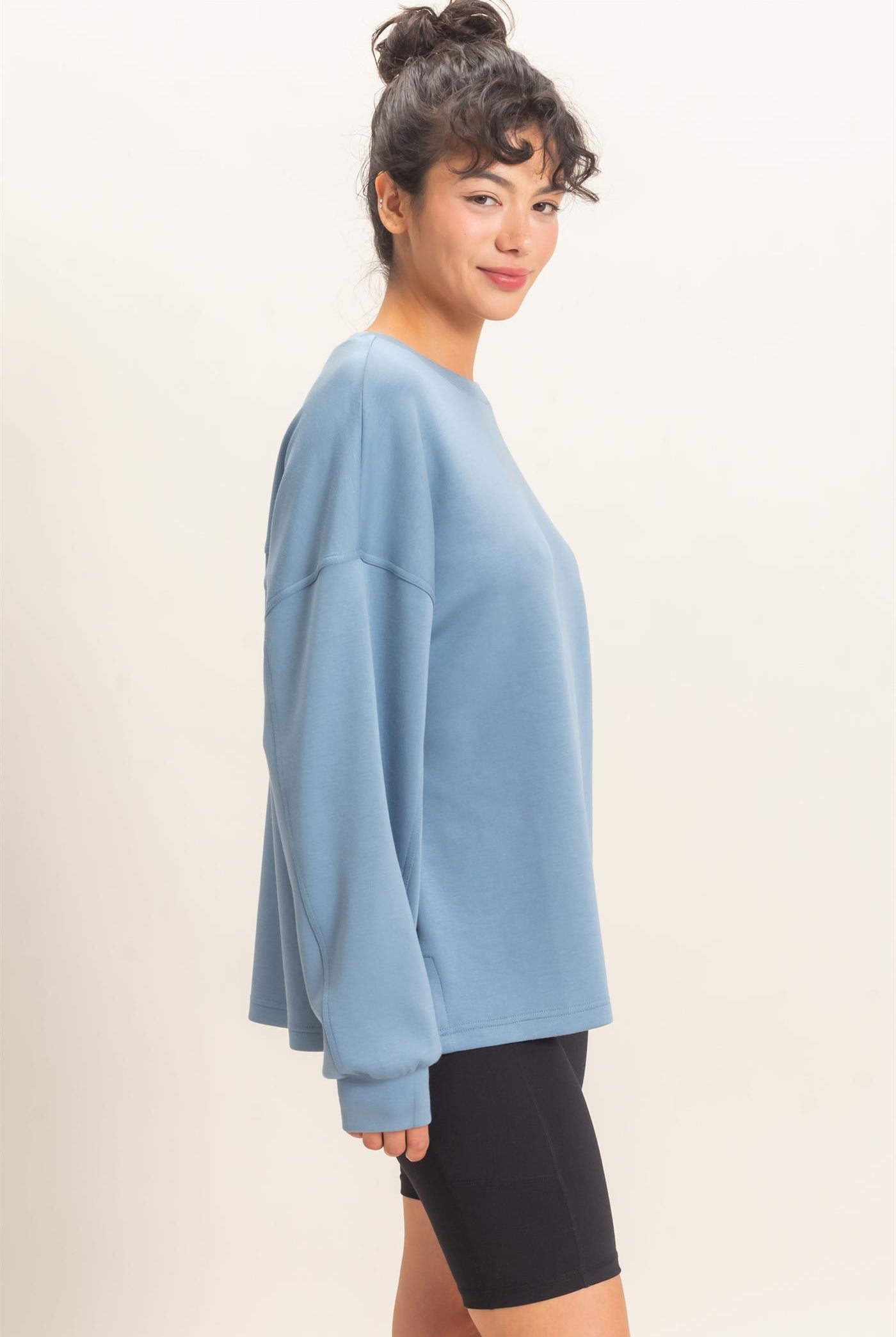 Wholesale Oversized Crew Neck Top Sweatshirts DZ26E388 DUSTY BLUE DOUBLE ZERO