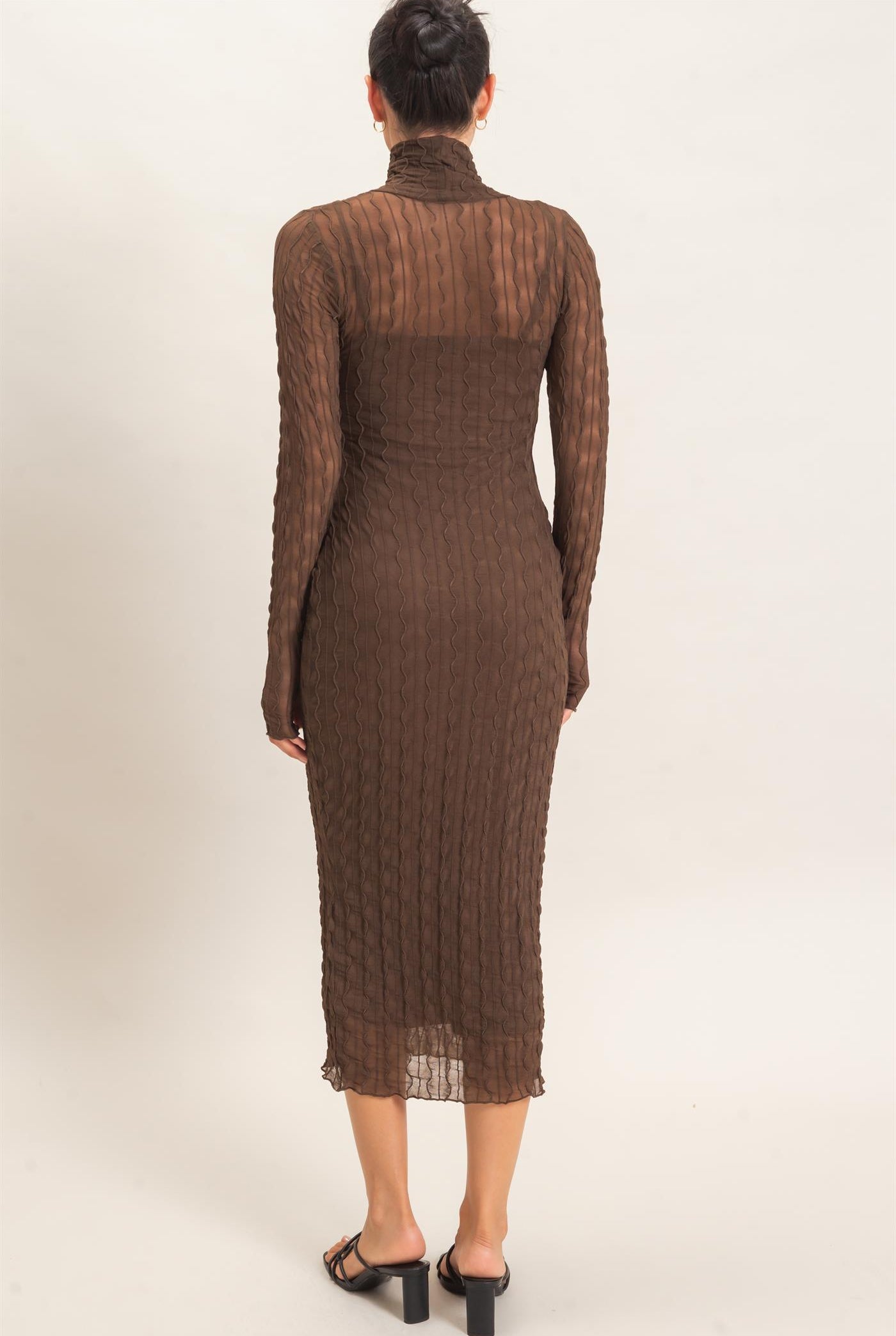 Wholesale Mesh Knit Maxi Dress Dresses HF26C890 BROWN HYFVE