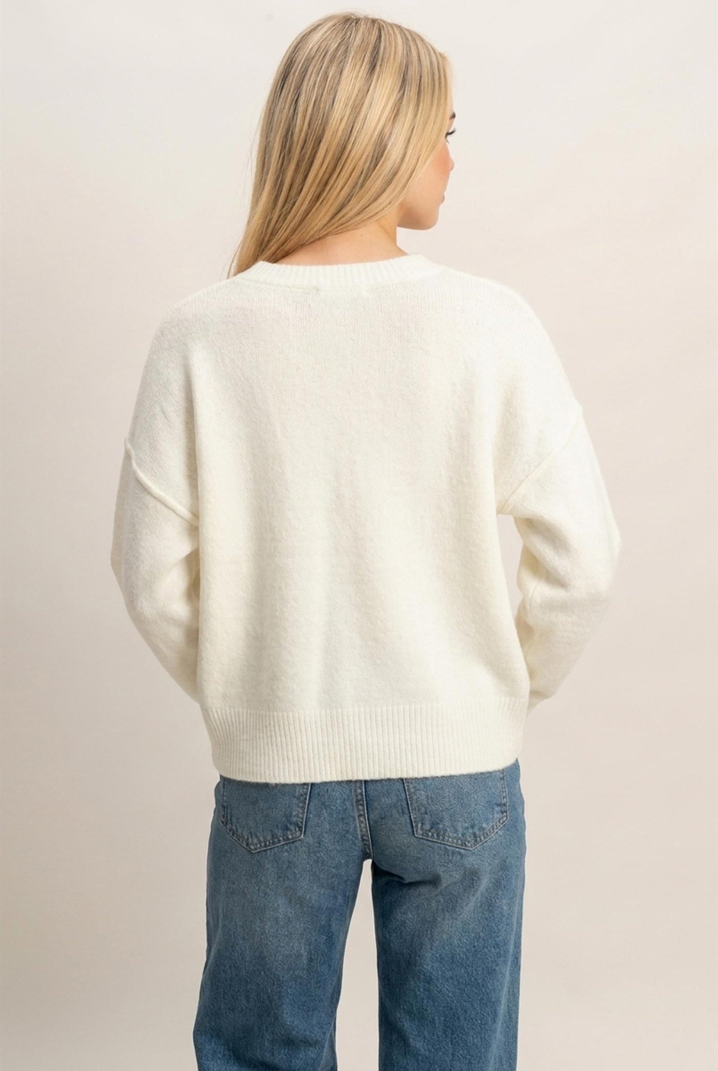 Wholesale Crew Neck Seam Detail Sweater Sweaters DZ26E240 CREAM DOUBLE ZERO
