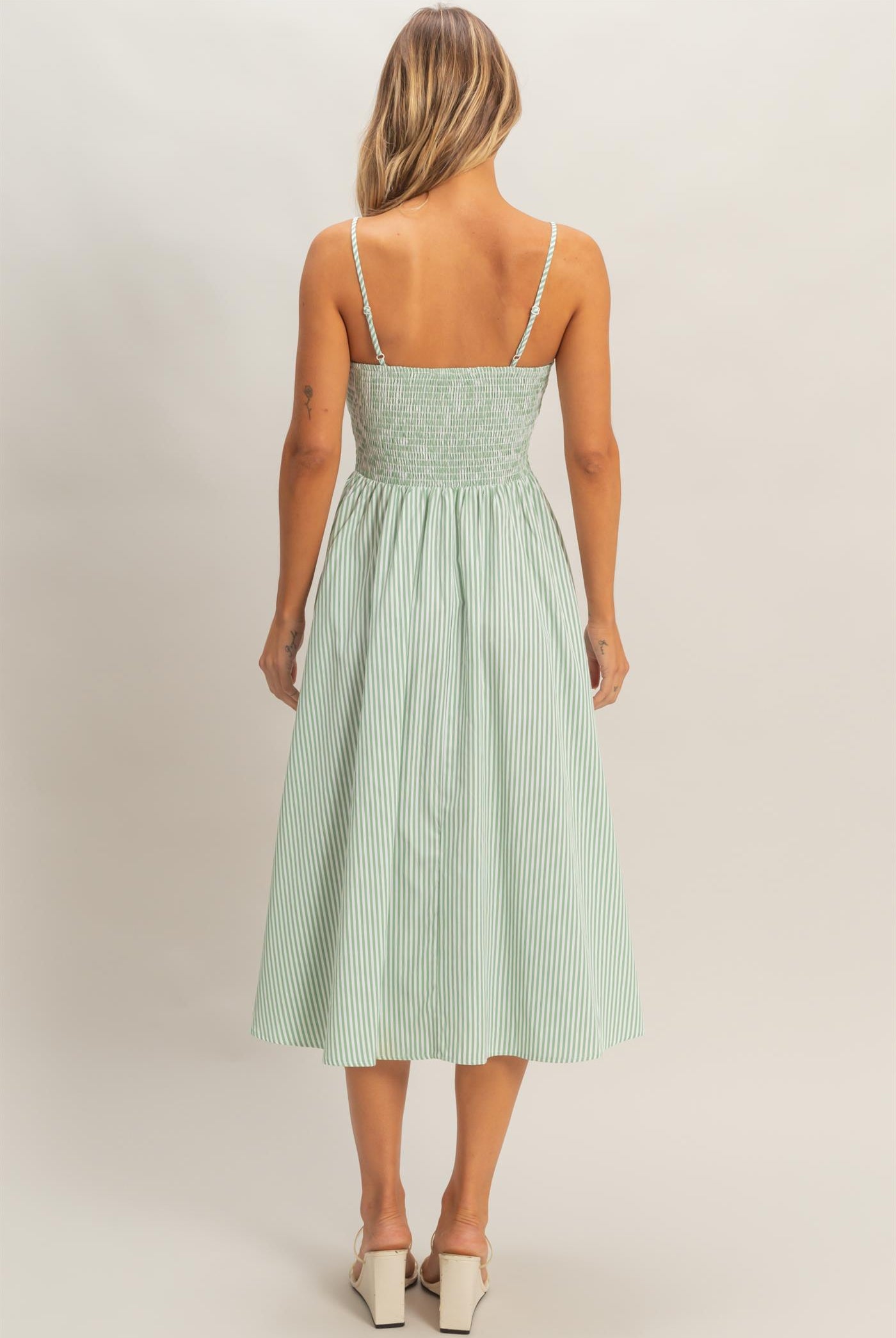 Wholesale Striped Spaghetti Strap Dress Dresses HF26A291-D SAGE GREEN HYFVE