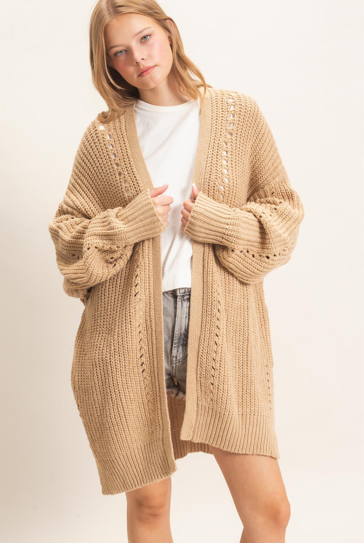 Wholesale Open-Front Cardigan Cardigans HF26C410 LIGHT TAUPE HYFVE