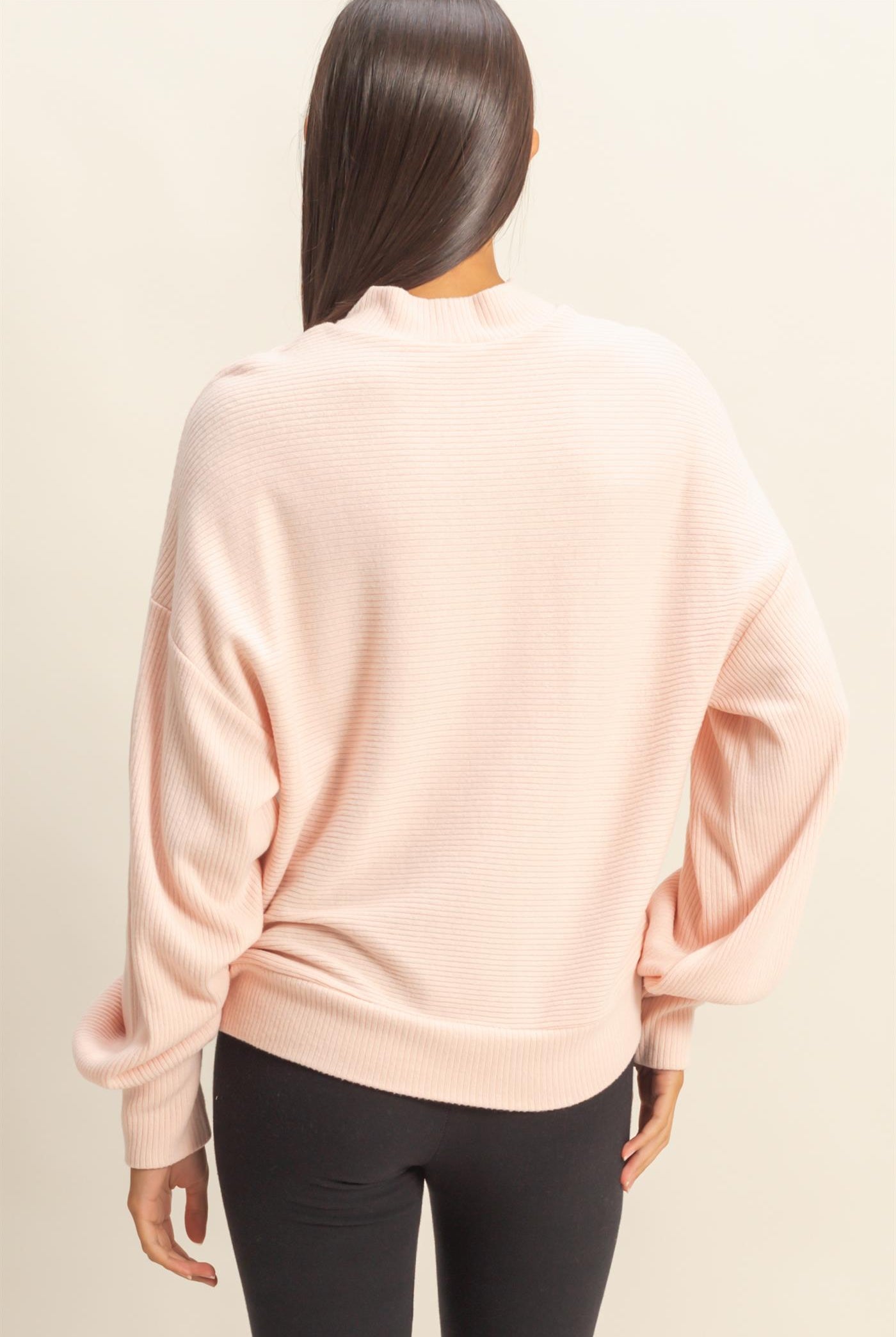 Wholesale Ribbed Balloon Sleeve Top Clothing Tops DZ24A099 DUSTY PINK DOUBLE ZERO