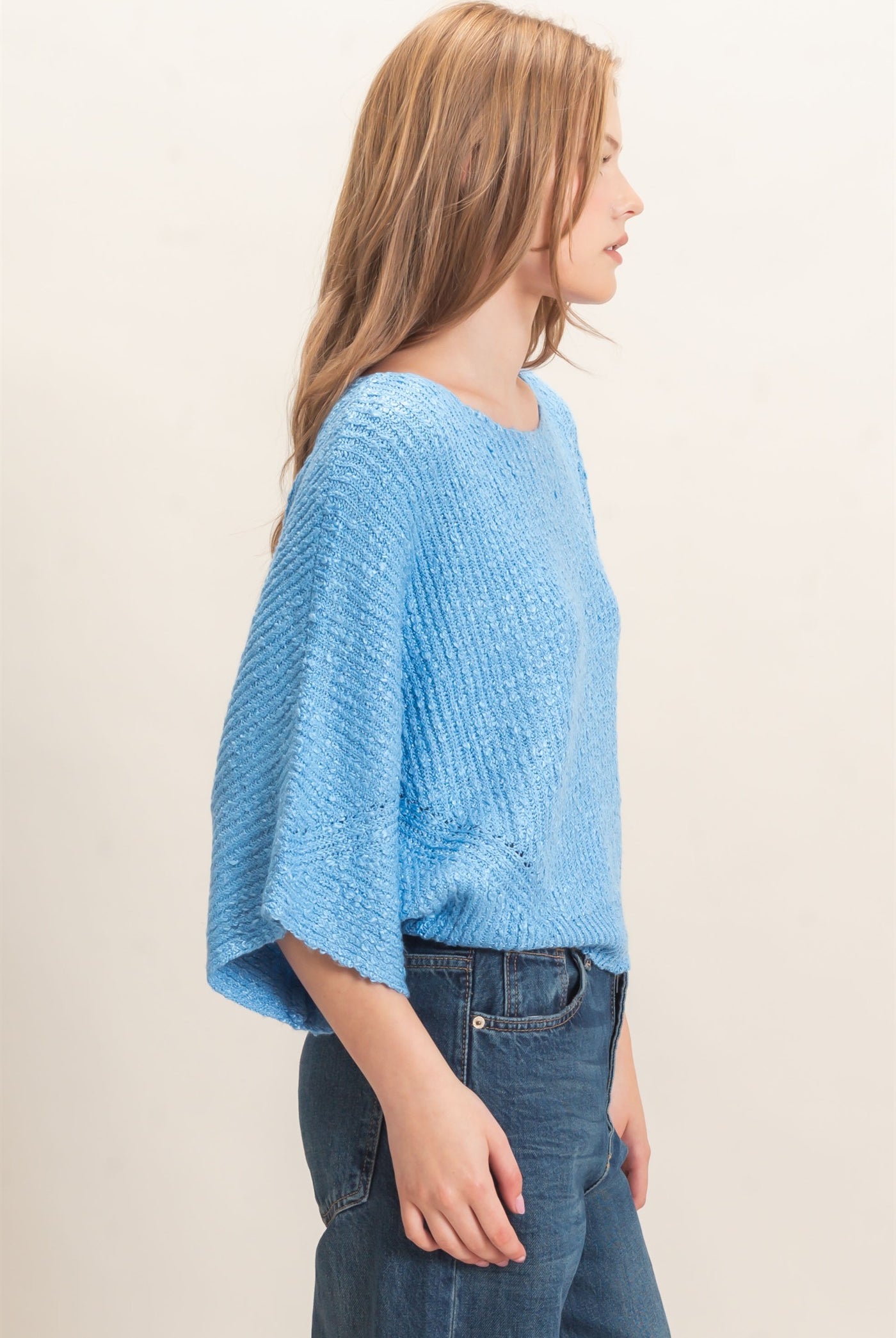 Wholesale Ribbed Boat Neck Sweater Sweaters HF26F201 BLUE HYFVE