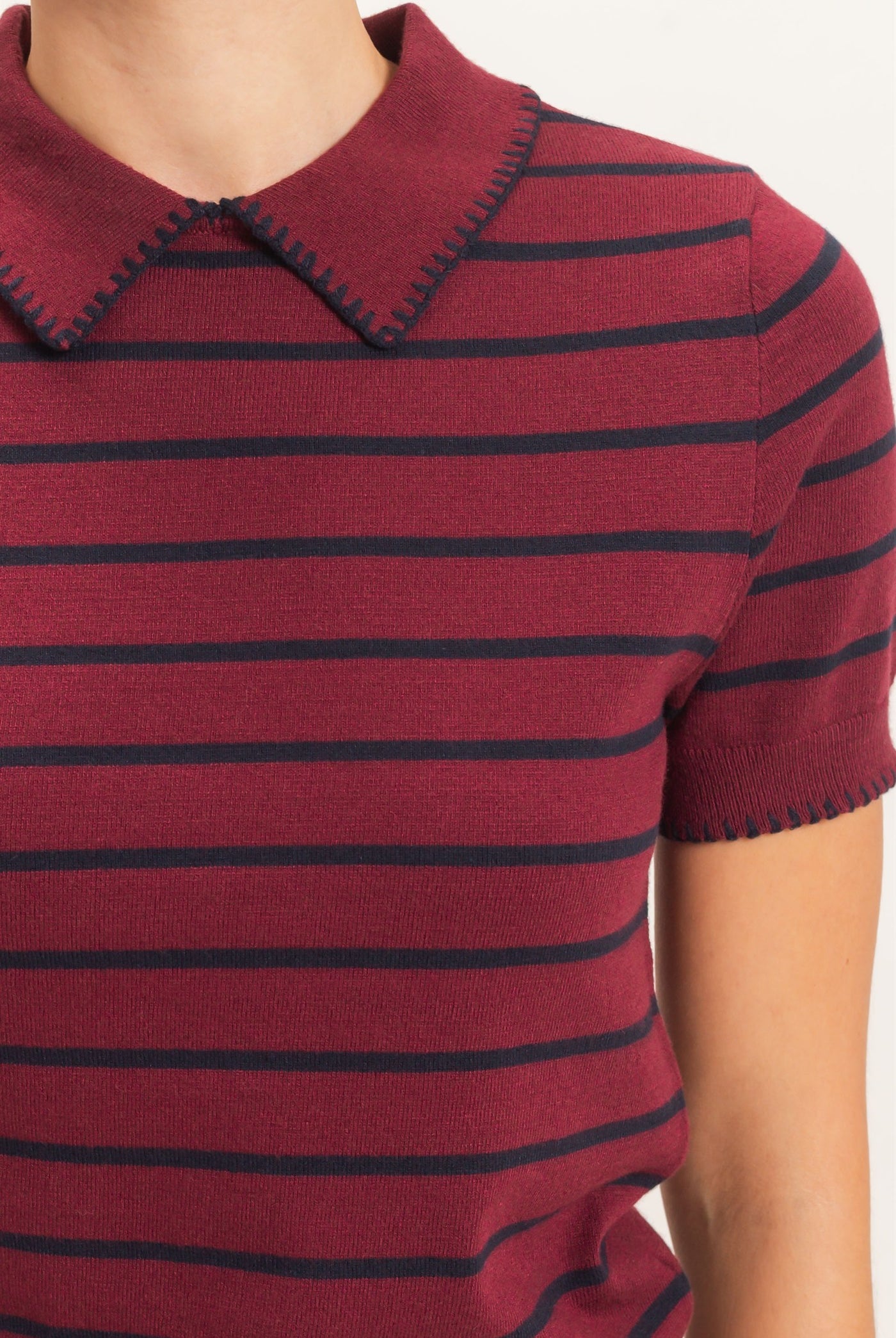 Wholesale Striped Polo Collar Sweater Sweaters HF26E233 BURGUNDY HYFVE