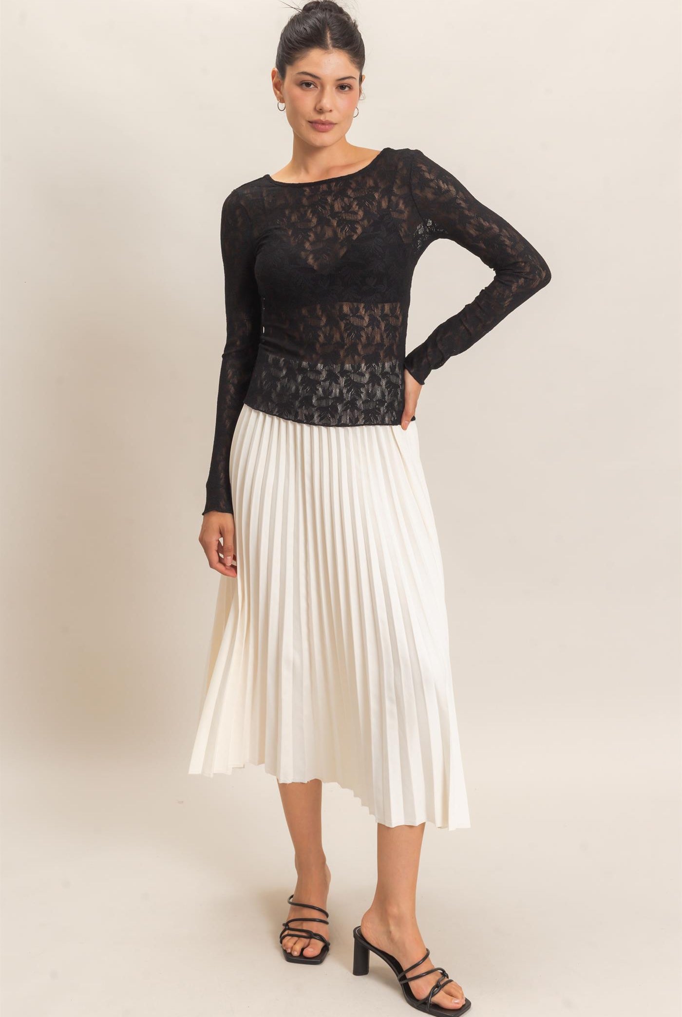 Wholesale Suede Accordion Pleated Skirt Skirts HF26F084-D CREAM HYFVE