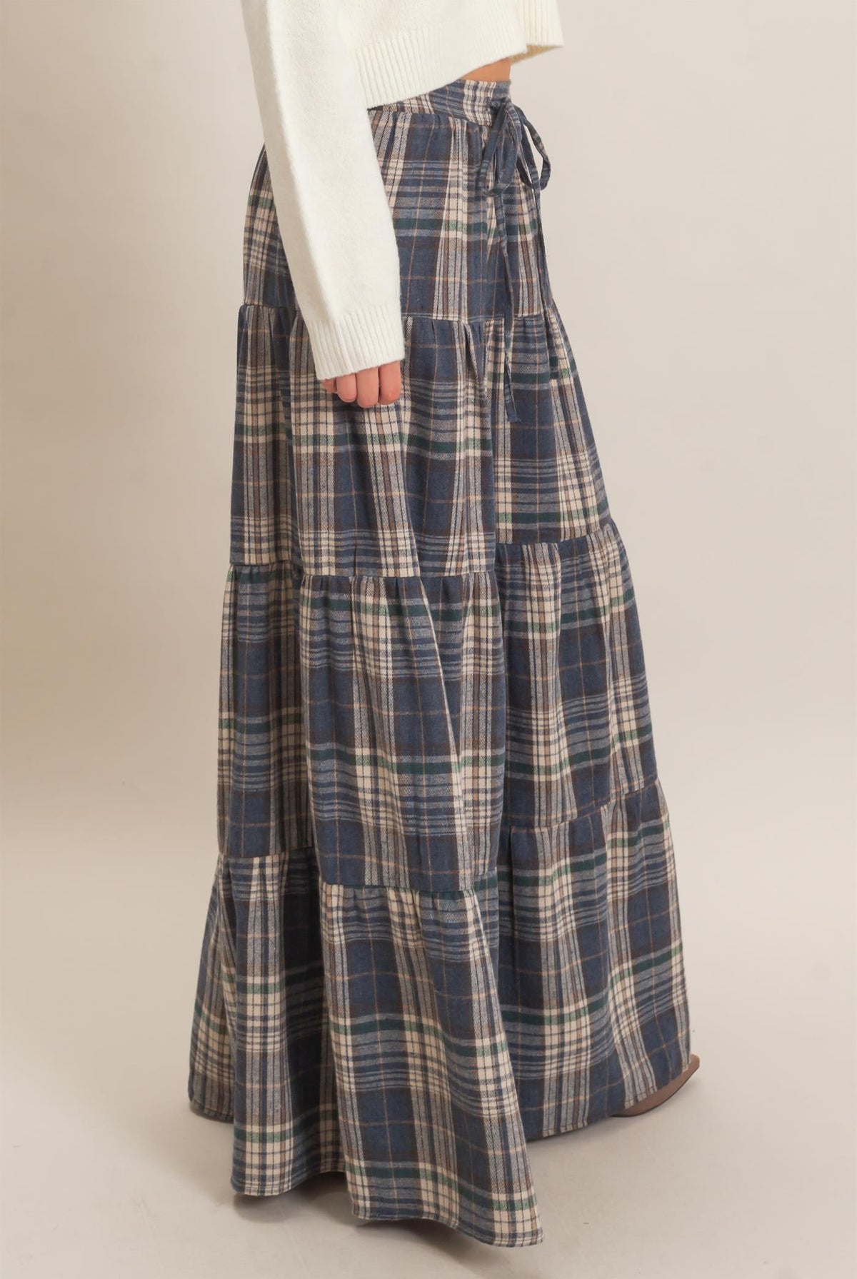 Wholesale Tiered Plaid Wide-Leg Pants Pants HF26E042 BLUE HYFVE
