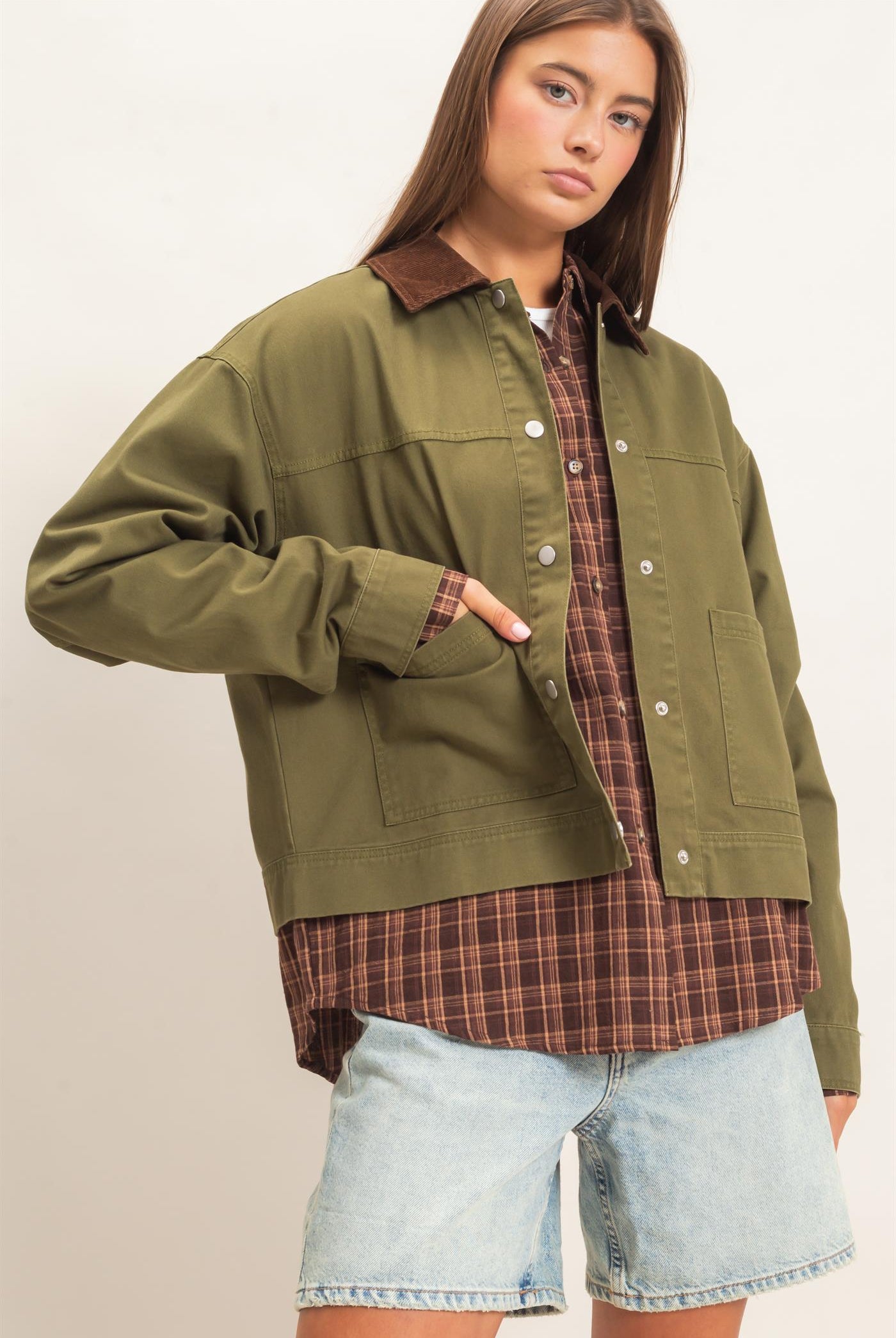 Wholesale Twill Barn Jacket Coats & Jackets DZ26E394 DARK OLIVE DOUBLE ZERO