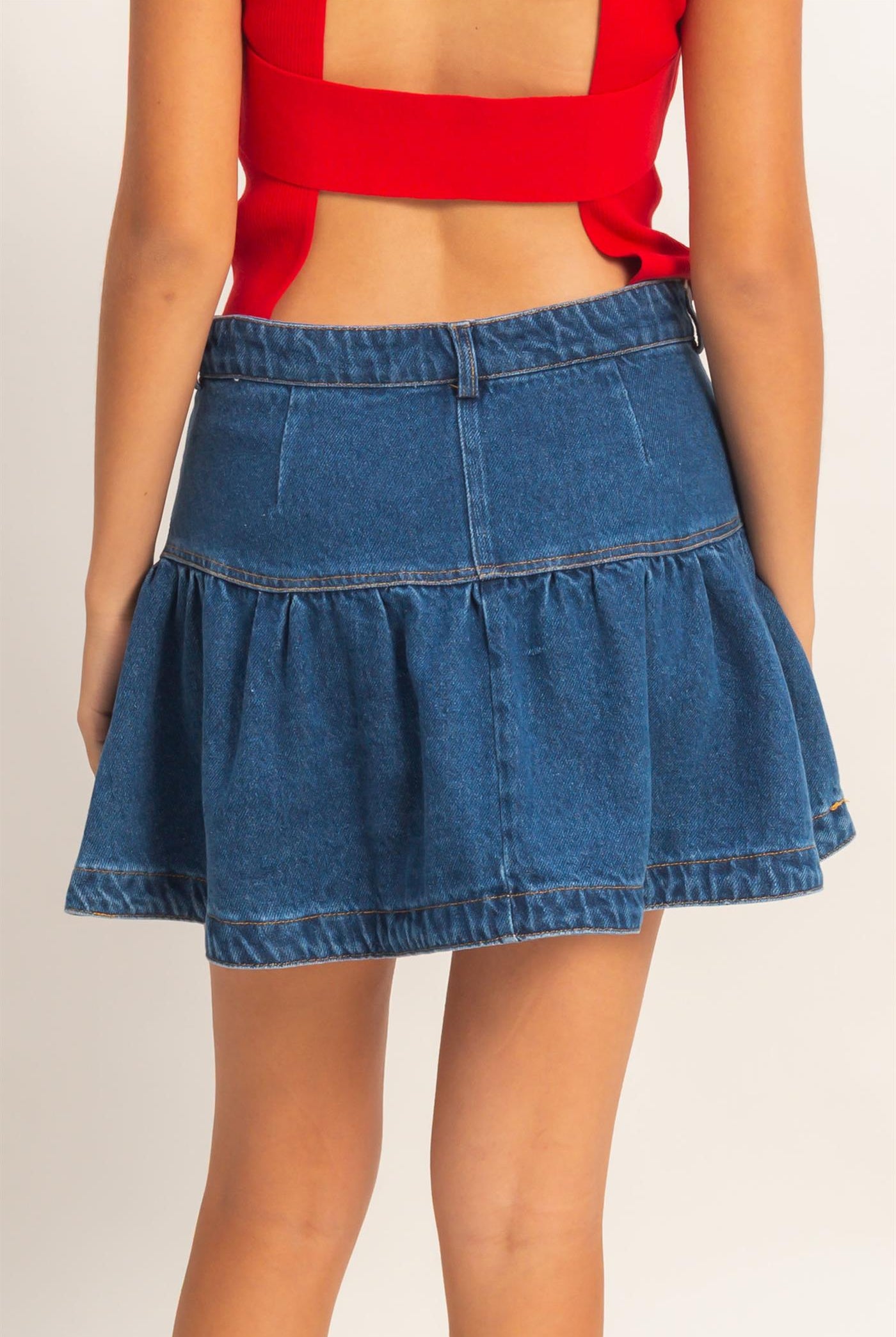 Wholesale Denim Ruffle Skirt Skirts HF26A274 DARK DENIM HYFVE