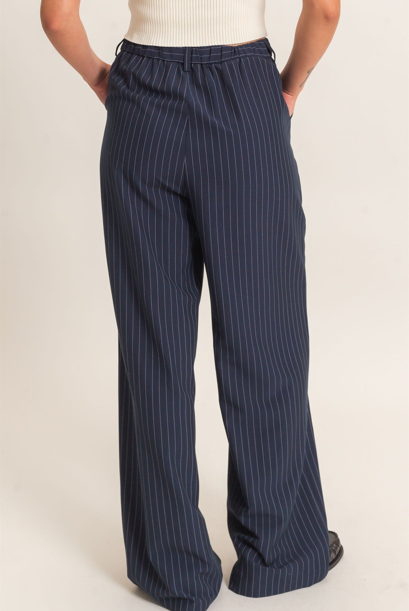 Wholesale Pinstripe Wide-Leg Trousers Pants DZ26E426 NAVY DOUBLE ZERO
