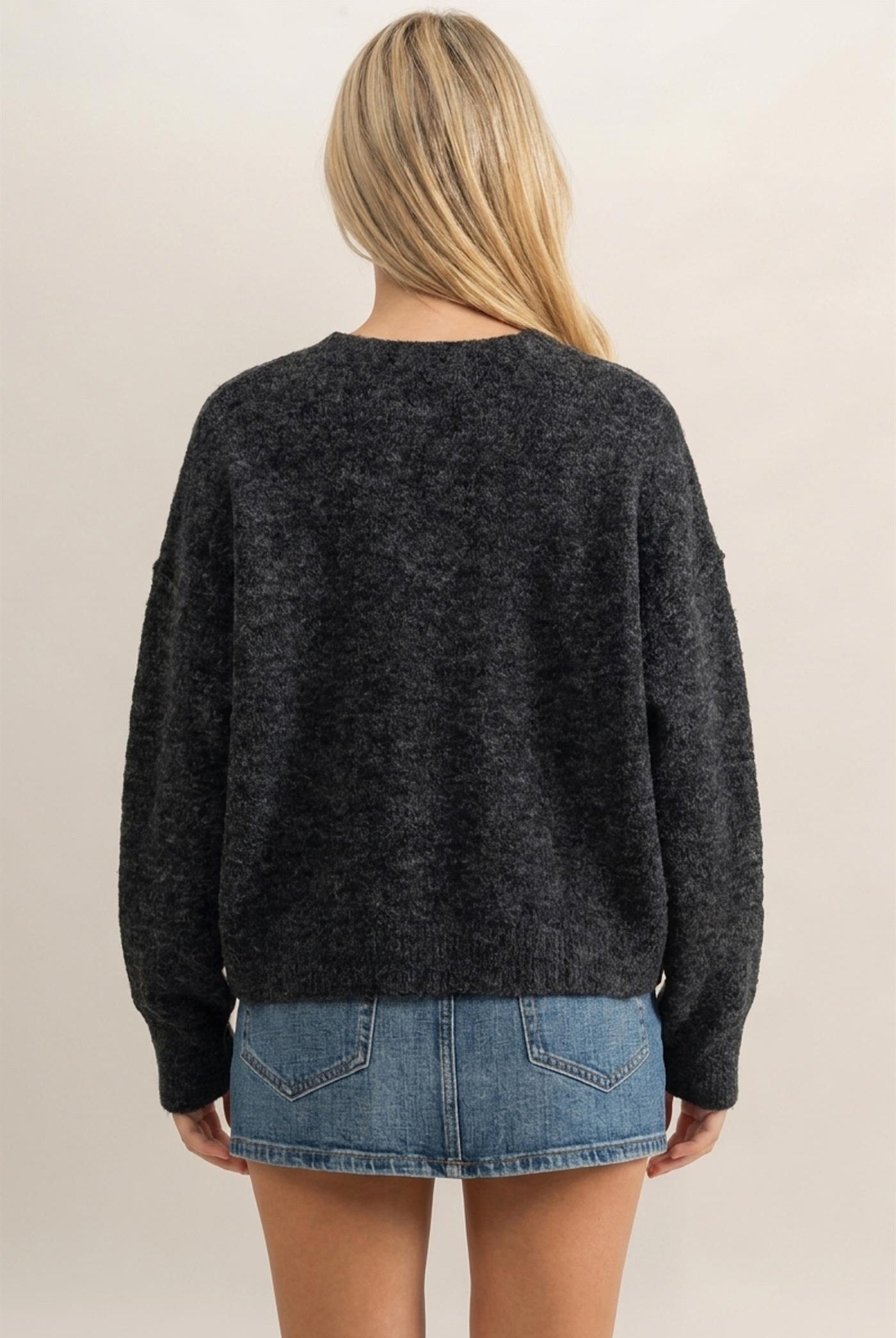 Wholesale Crew Neck Seam Detail Sweater Sweaters DZ26E240 BLACK DOUBLE ZERO