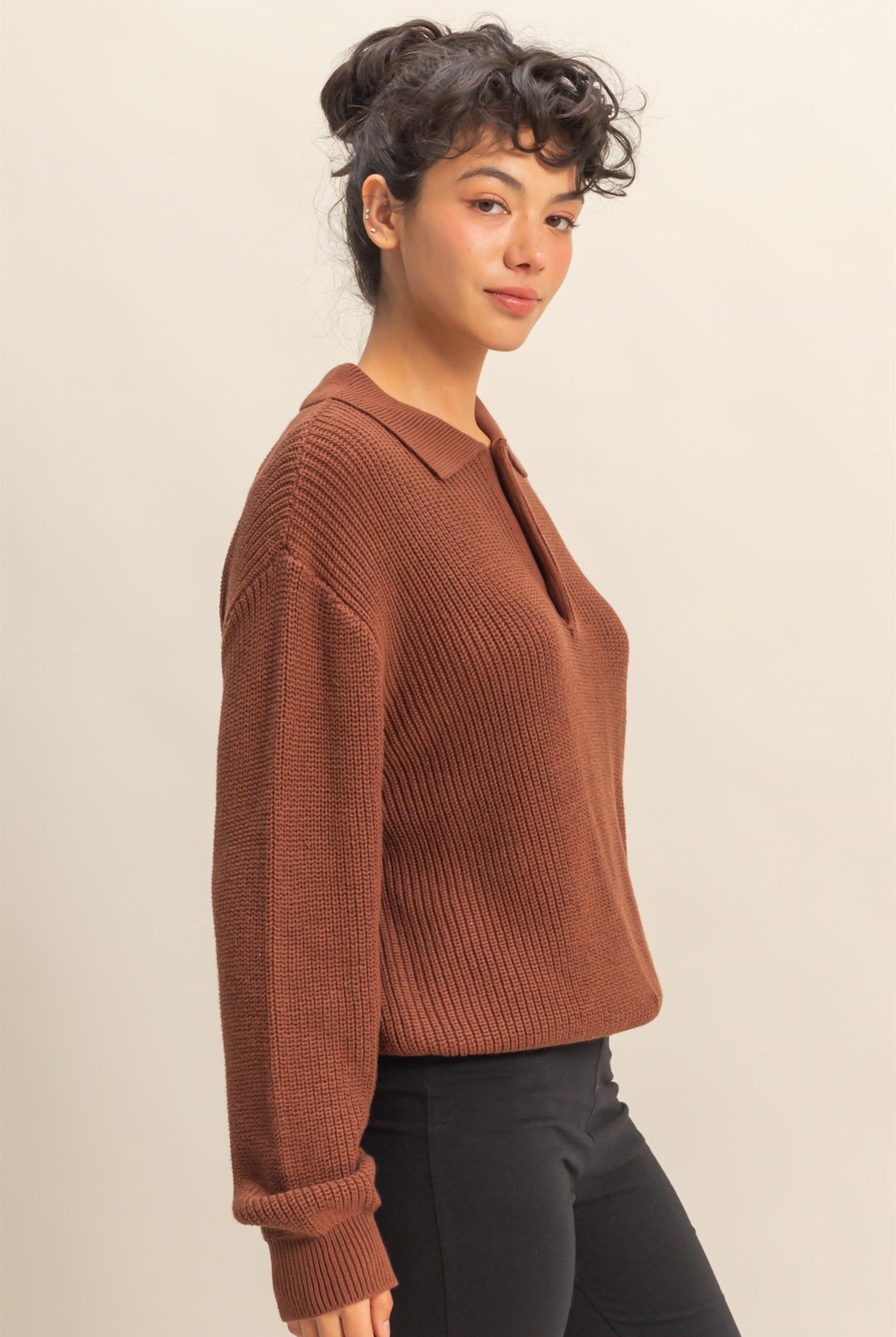 Wholesale Oversized Collar Sweater Sweaters DZ25E823 CHESTNUT DOUBLE ZERO