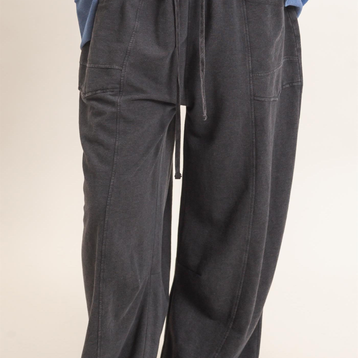 Wholesale Mineral Washed Barrel Sweatpants Pants DZ26F246 BLACK DOUBLE ZERO